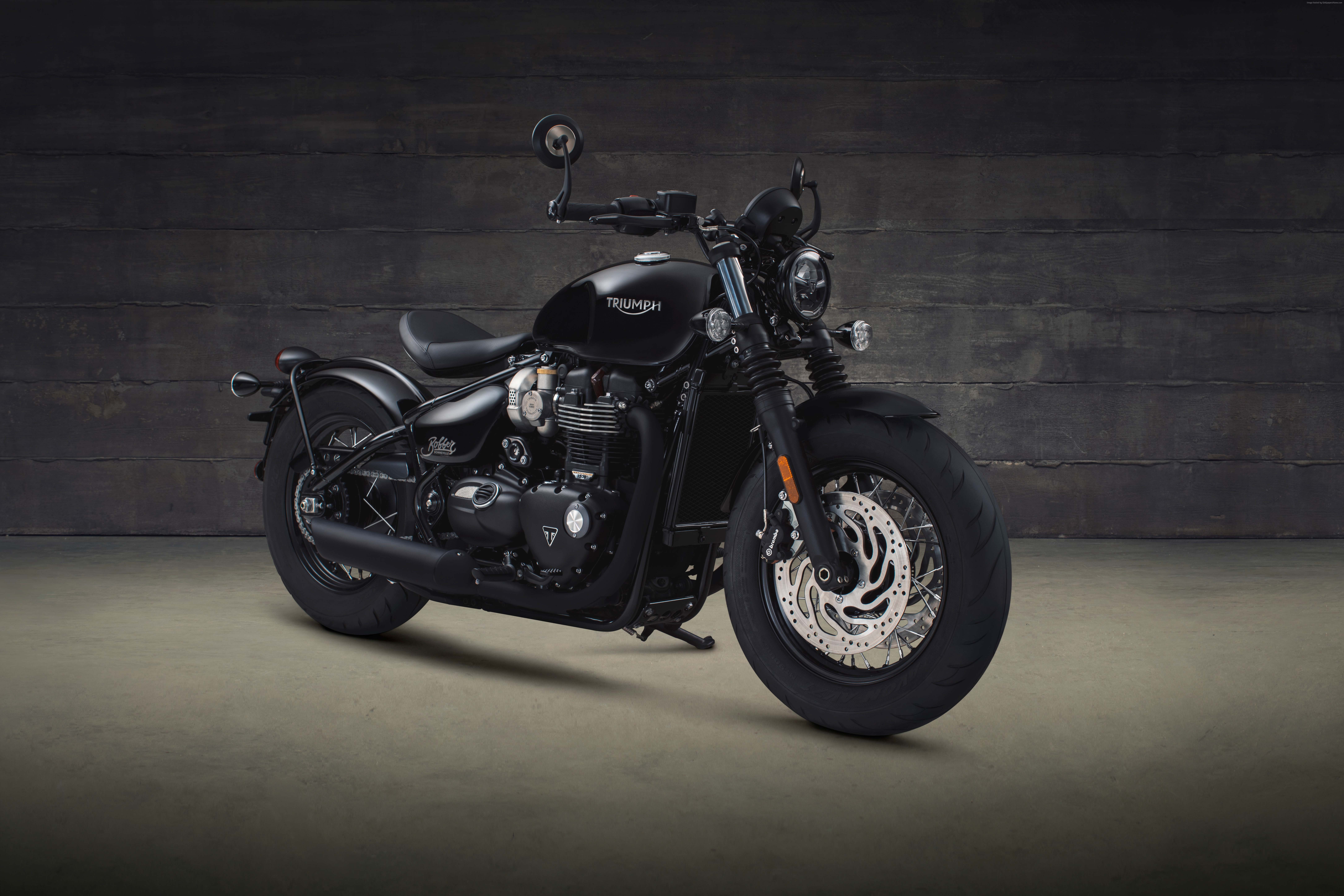 Black Triumph Bonneville Bobber motorcycle HD Wallpaper