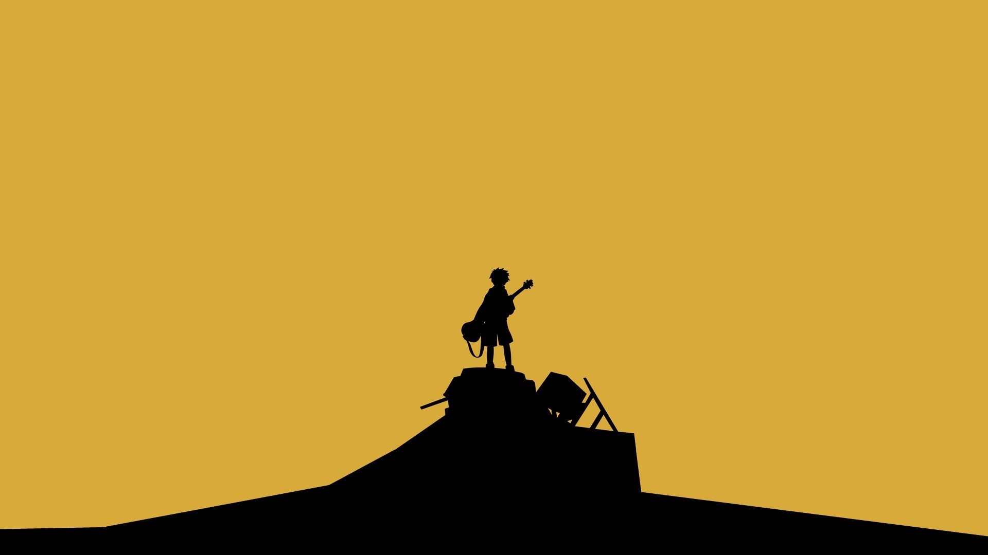 Silhouette of Naota Nandaba with guitar from FLCL HD Wallpaper