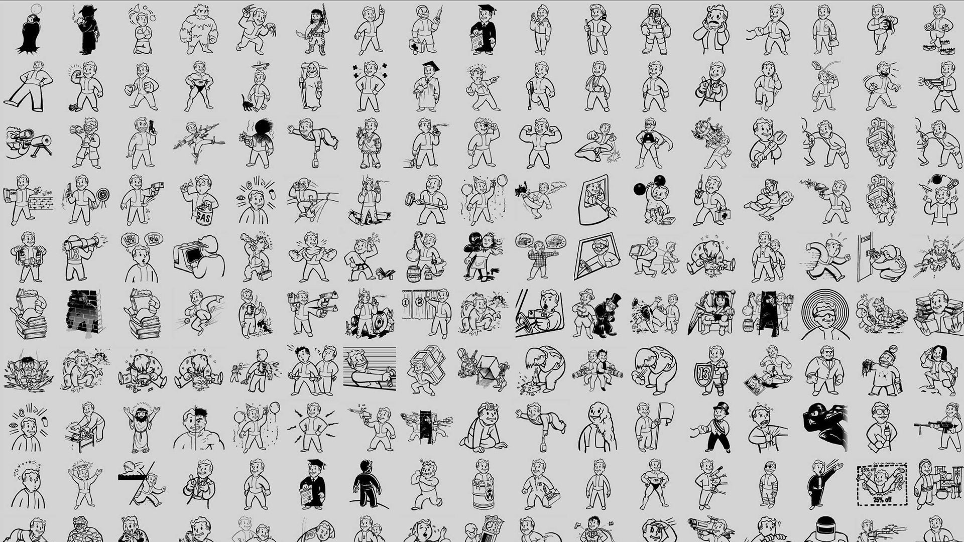 Fallout Vault Boy drawings collage HD Wallpaper
