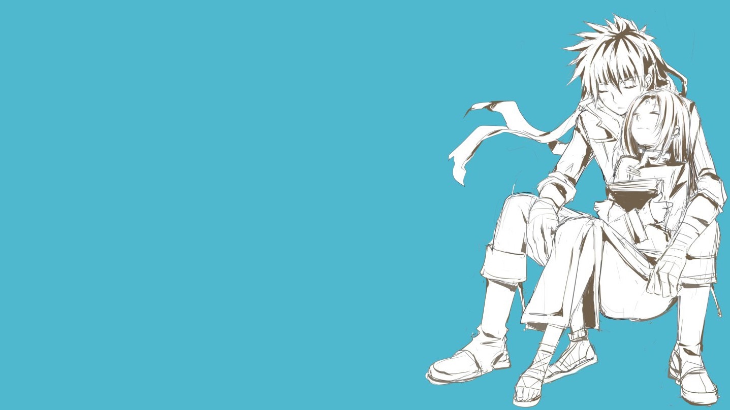 Anime sketch of two characters resting HD Wallpaper
