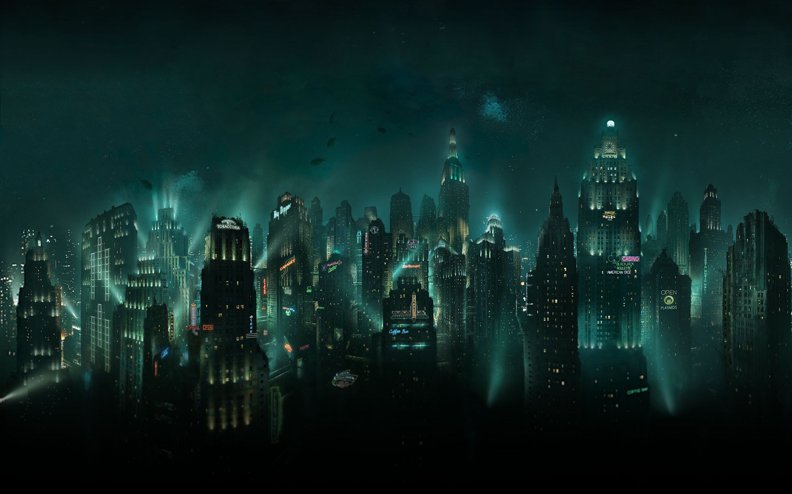 BioShock cityscape at night HD Wallpaper