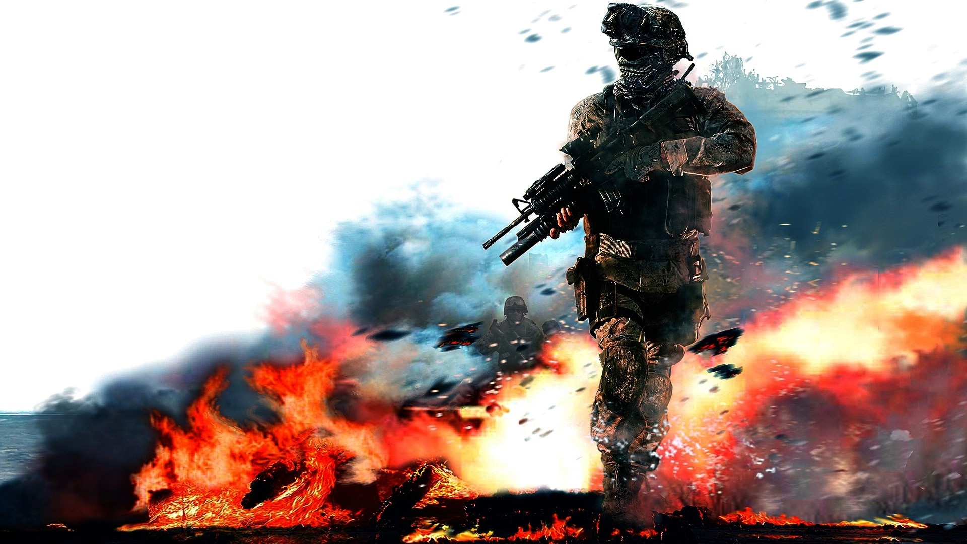 Soldier in Call of Duty amidst fire and smoke HD Wallpaper
