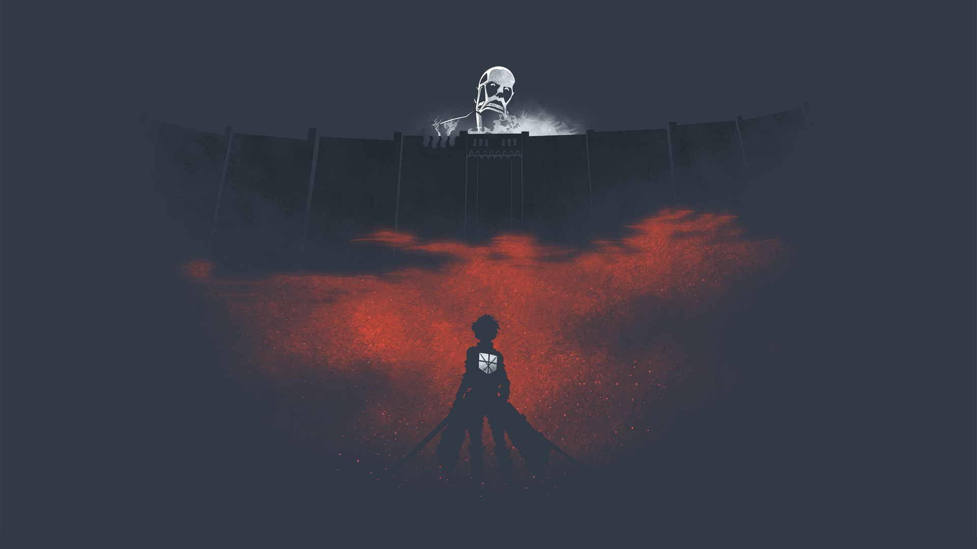 Eren Yeager from Attack on Titan facing a Colossal Titan HD Wallpaper