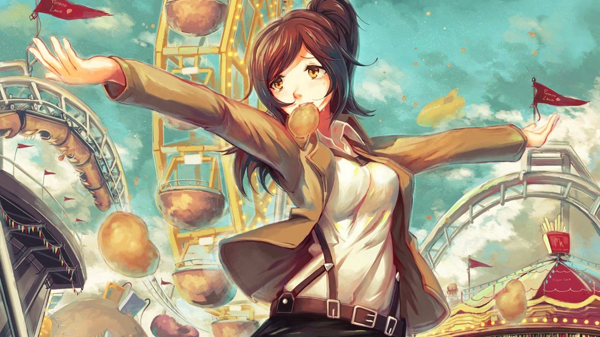 Sasha Braus from Attack on Titan at a carnival HD Wallpaper