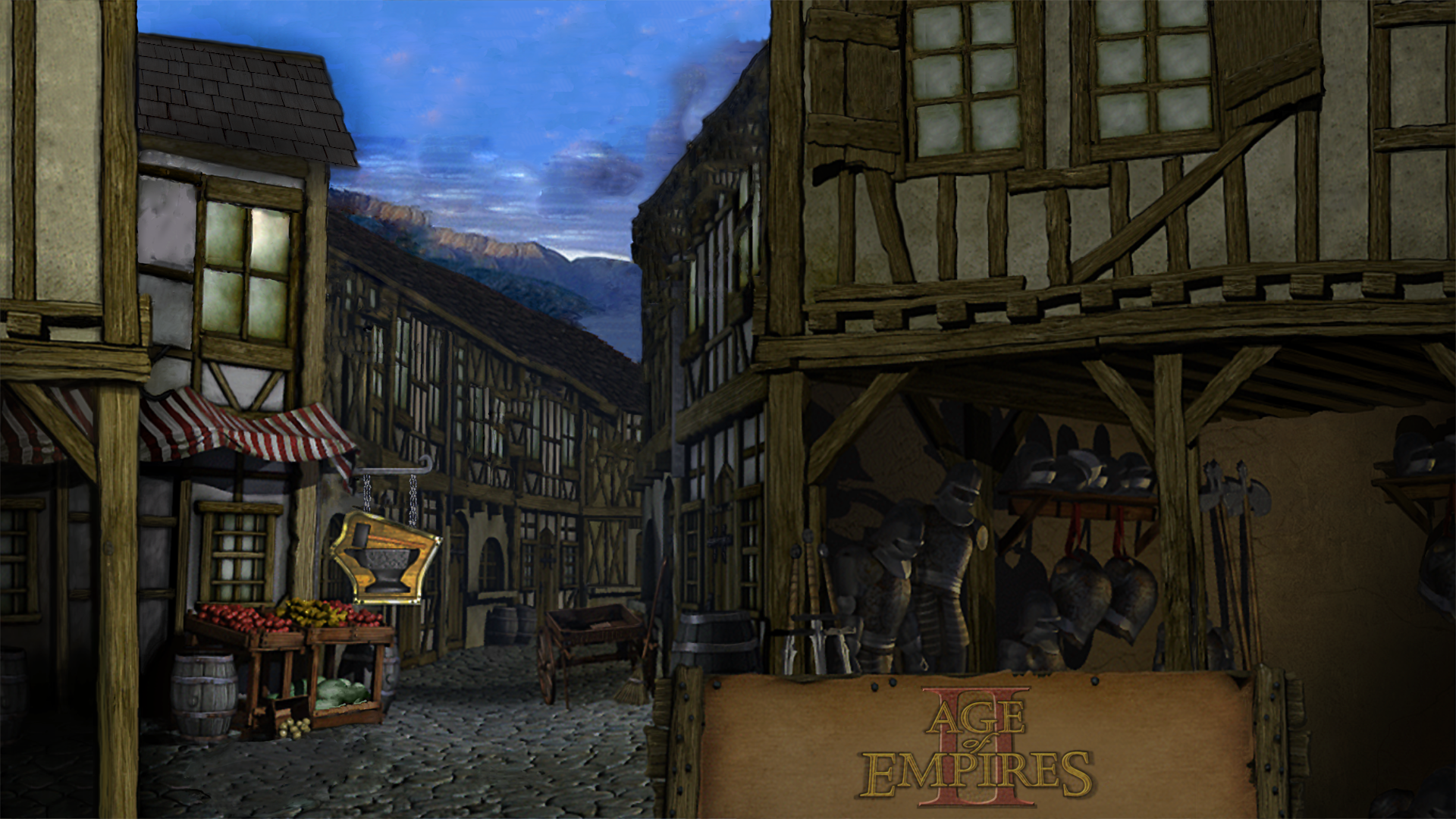 Age of Empires II screenshot of a medieval street HD Wallpaper