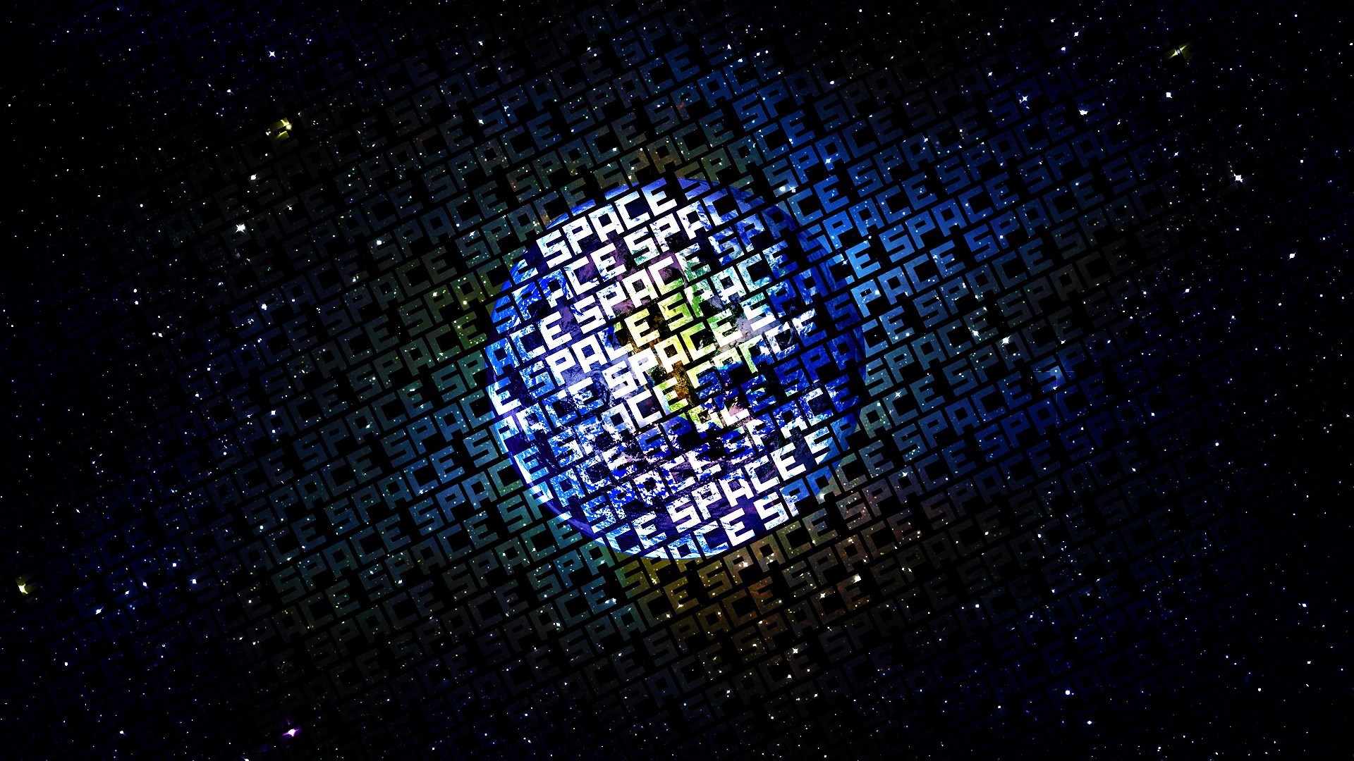 Earth covered in 'SPACE' text in a starry galaxy HD Wallpaper