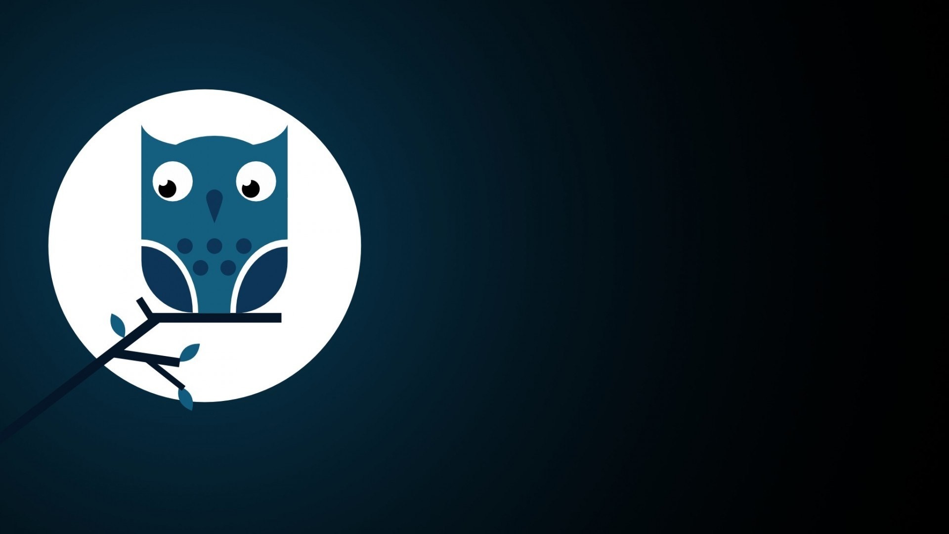 Blue owl on a branch in front of a white circle HD Wallpaper