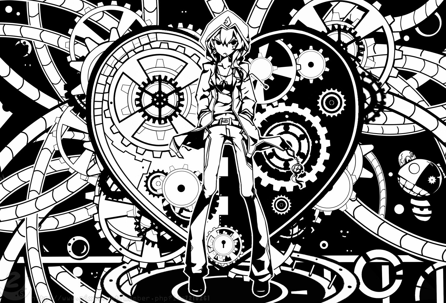 Anime girl with clockwork heart and gears HD Wallpaper