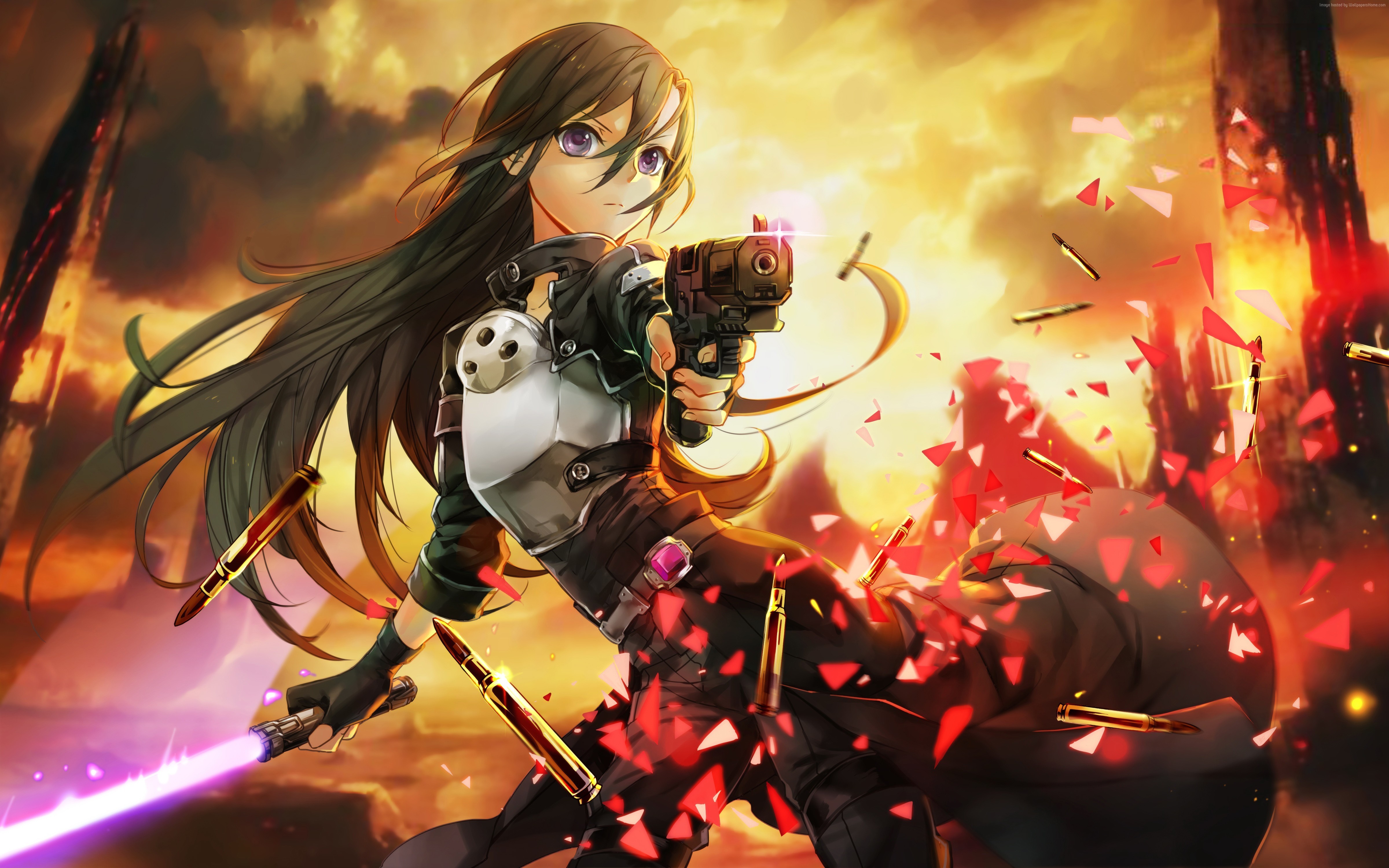 Anime girl with guns and sword HD Wallpaper