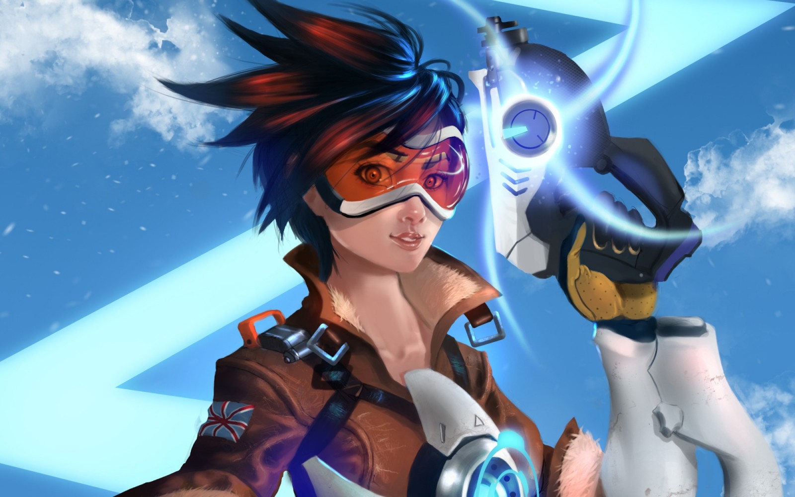 Tracer from Overwatch holding her pulse pistols HD Wallpaper