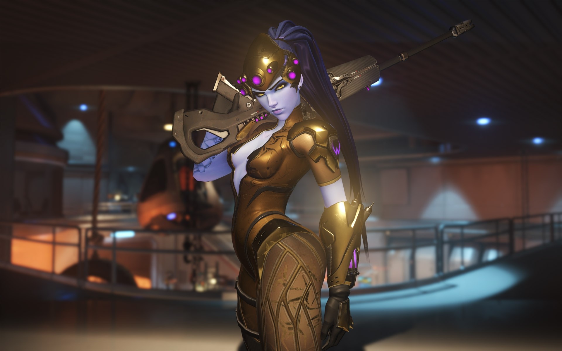 Widowmaker from Overwatch holding a sniper rifle HD Wallpaper