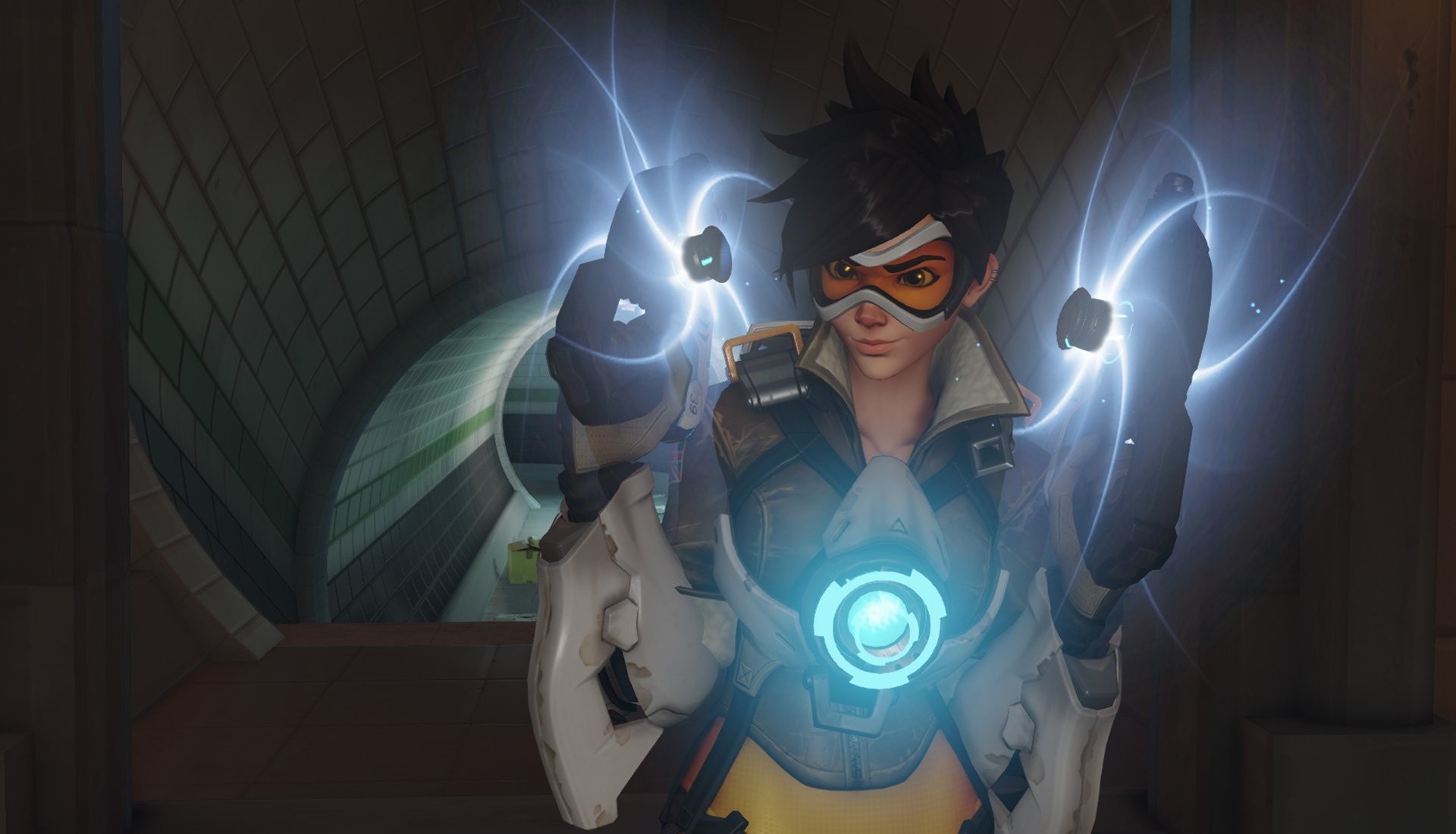 Tracer from Overwatch in a tunnel HD Wallpaper