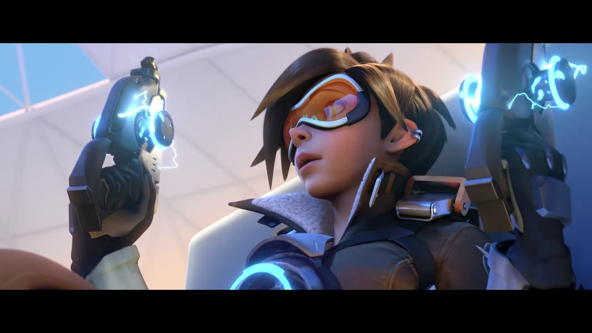 Tracer from Overwatch holding guns HD Wallpaper