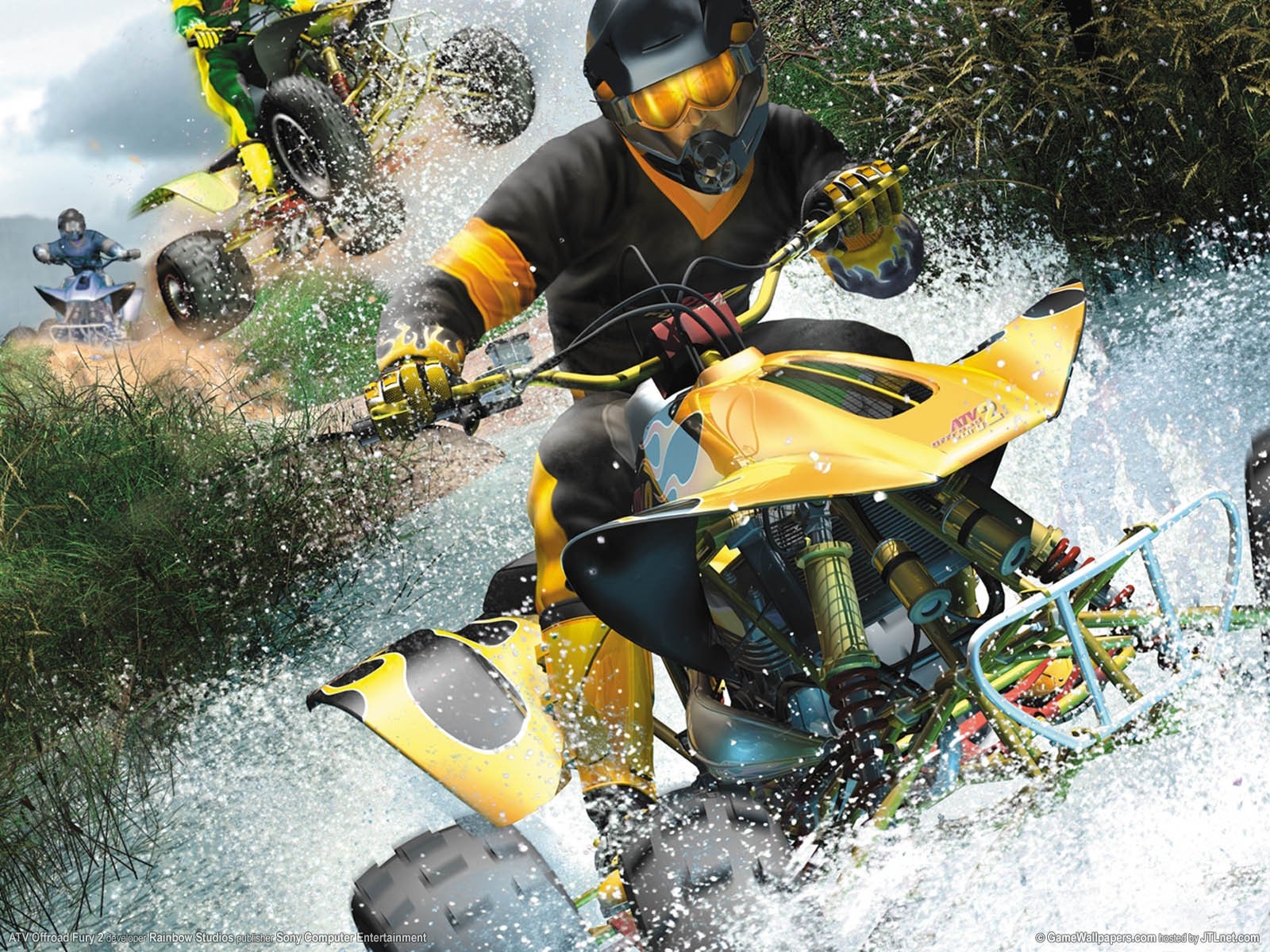 ATV Offroad Fury 2 racing through water HD Wallpaper