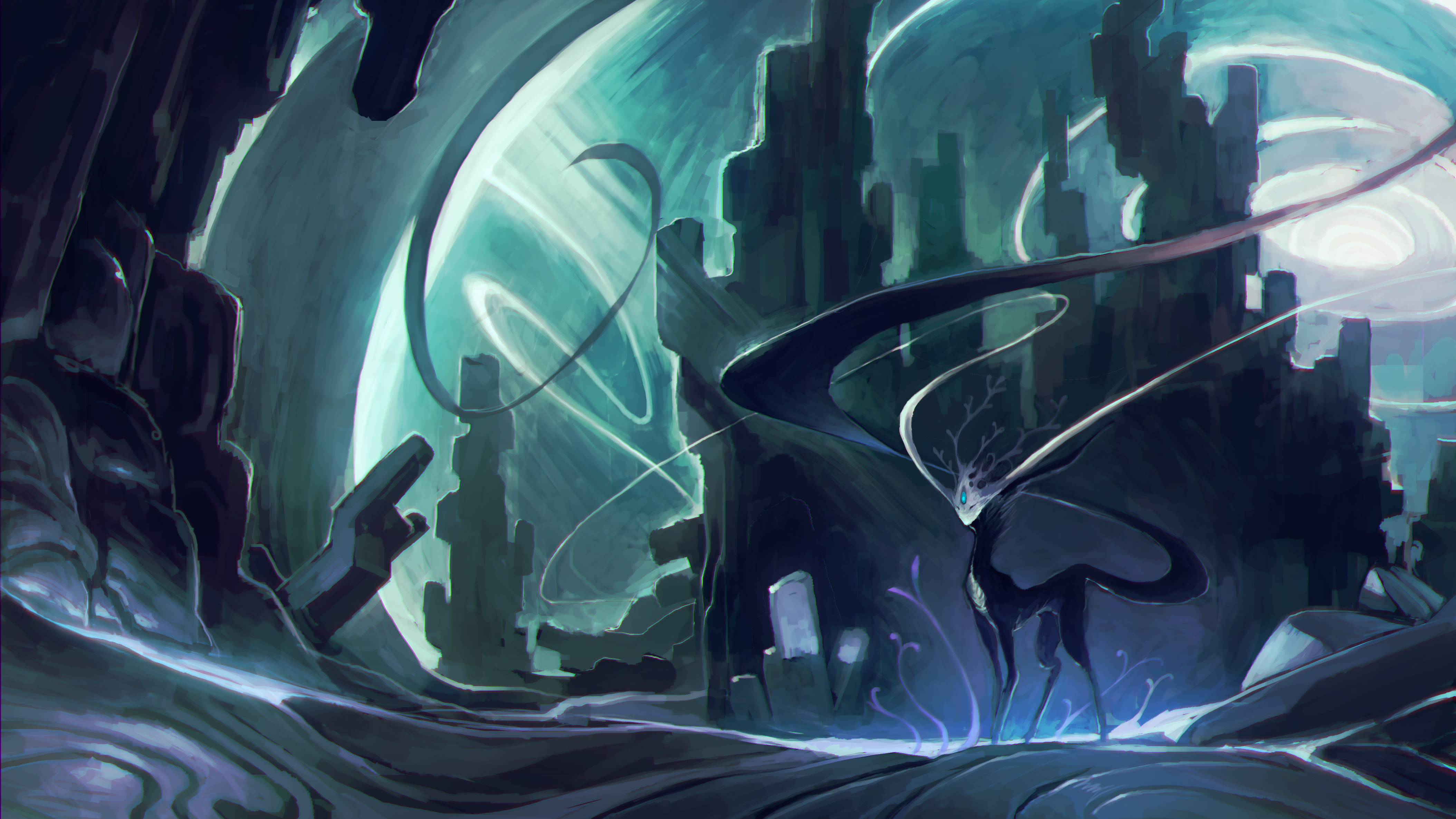 Abstract fantasy landscape with ethereal creature HD Wallpaper