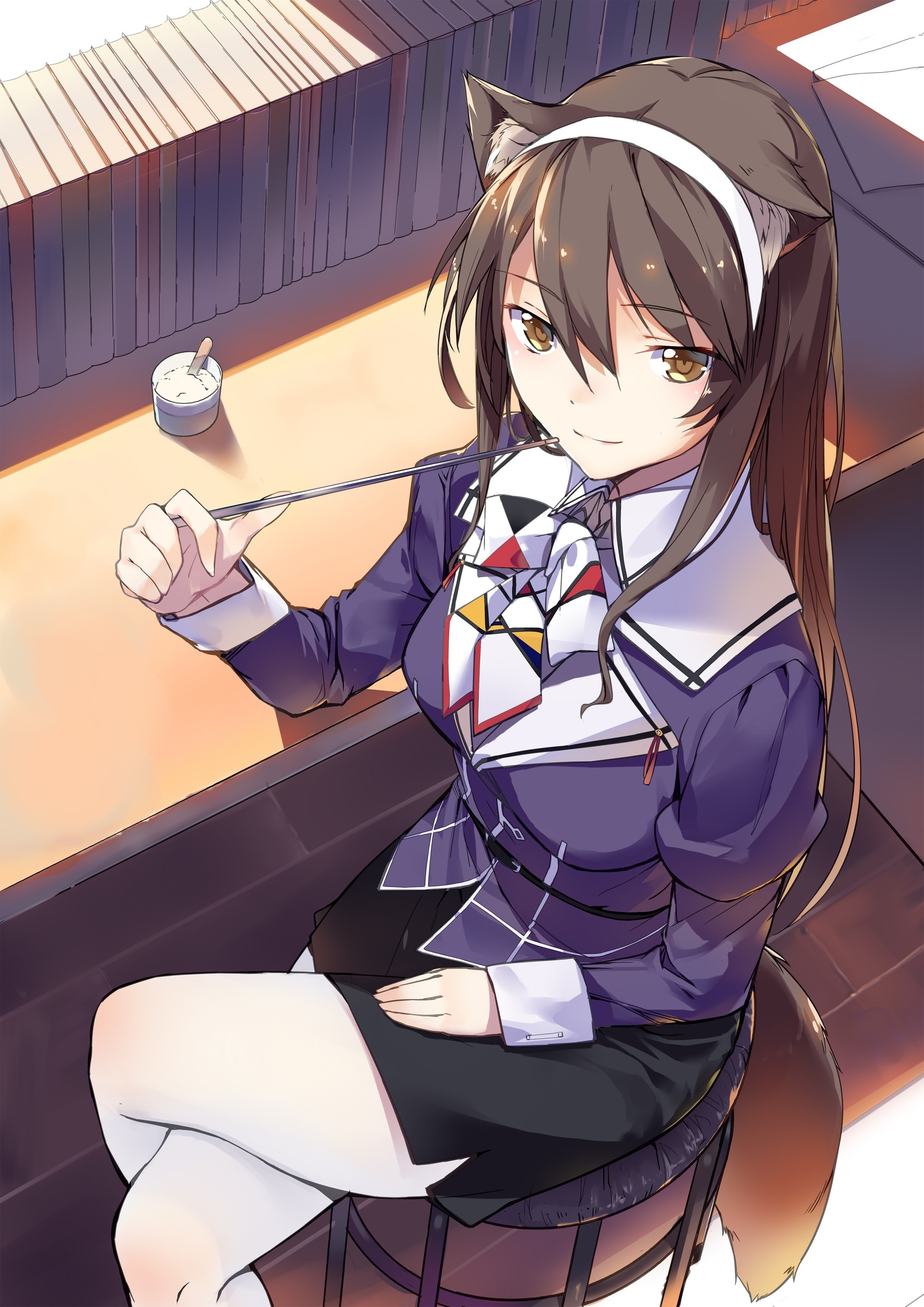 Ashigara from Kantai Collection holding a stick HD Wallpaper