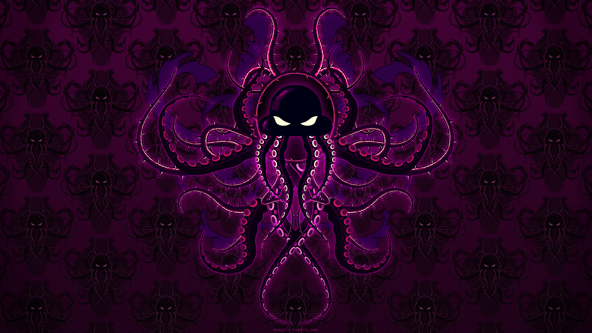 Purple Octopus Pattern with Glowing Tentacles HD Wallpaper
