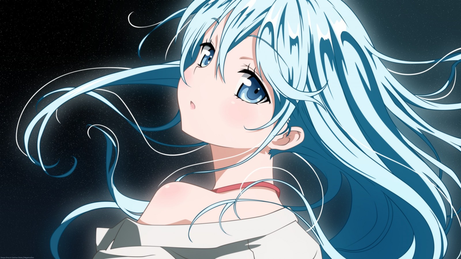 Anime girl with flowing blue hair HD Wallpaper
