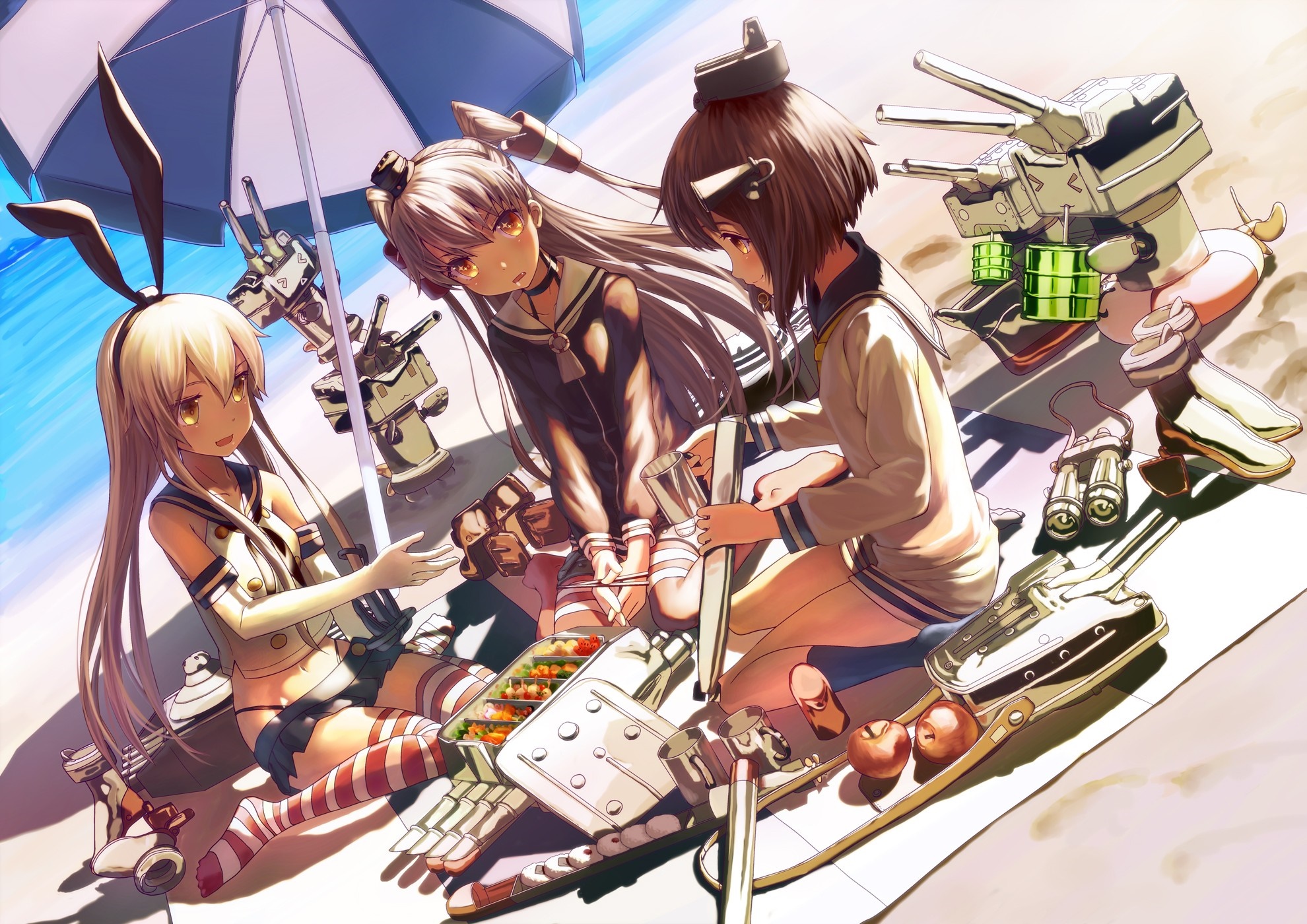 Kantai Collection girls having a picnic on the beach HD Wallpaper