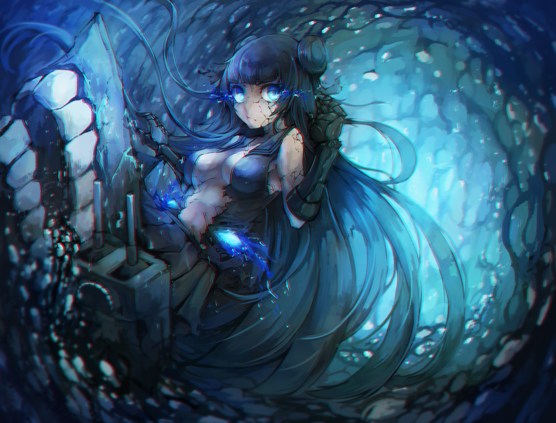 Girl with blue eyes and mechanical arm HD Wallpaper