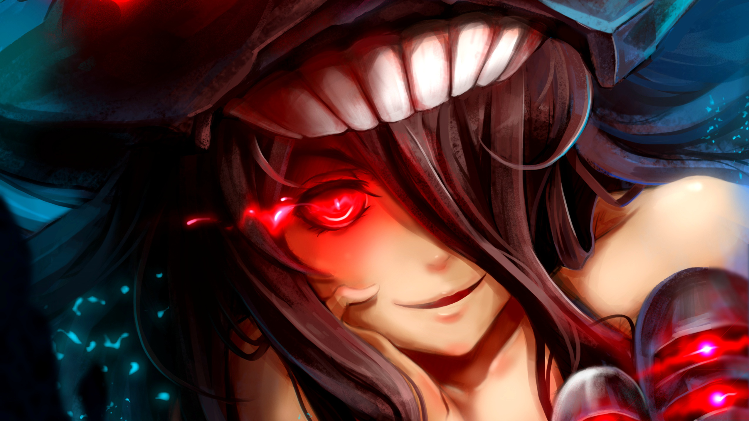Anime girl with red eyes and mechanical parts HD Wallpaper