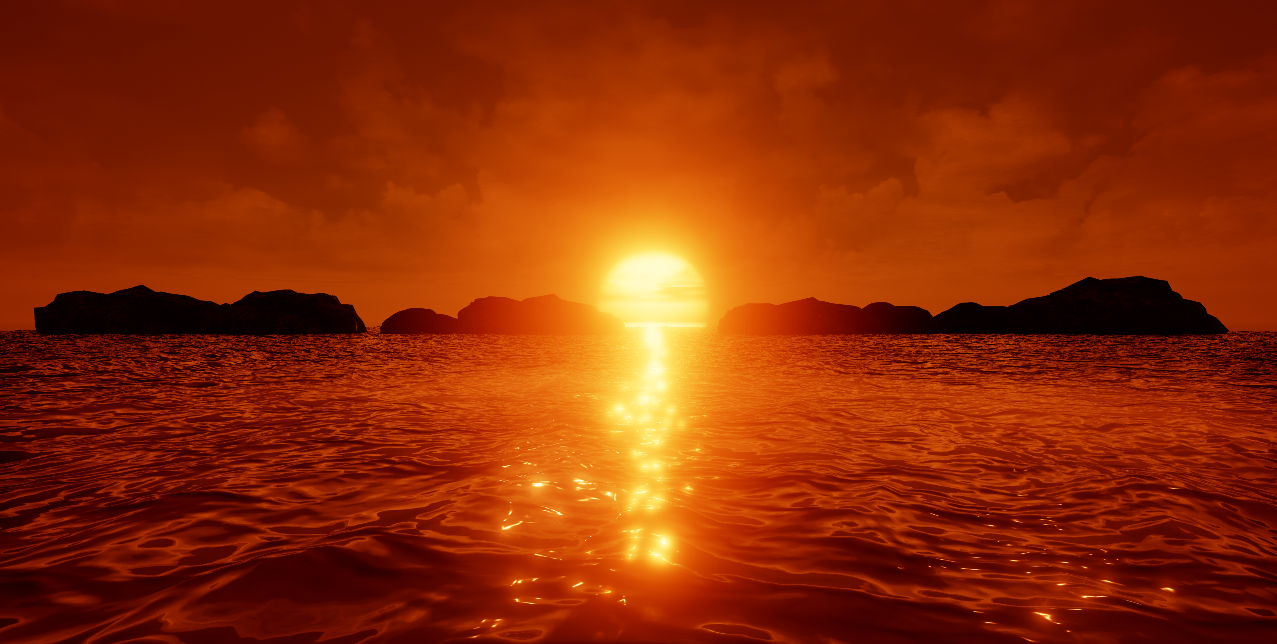 Sunset over the ocean with islands HD Wallpaper