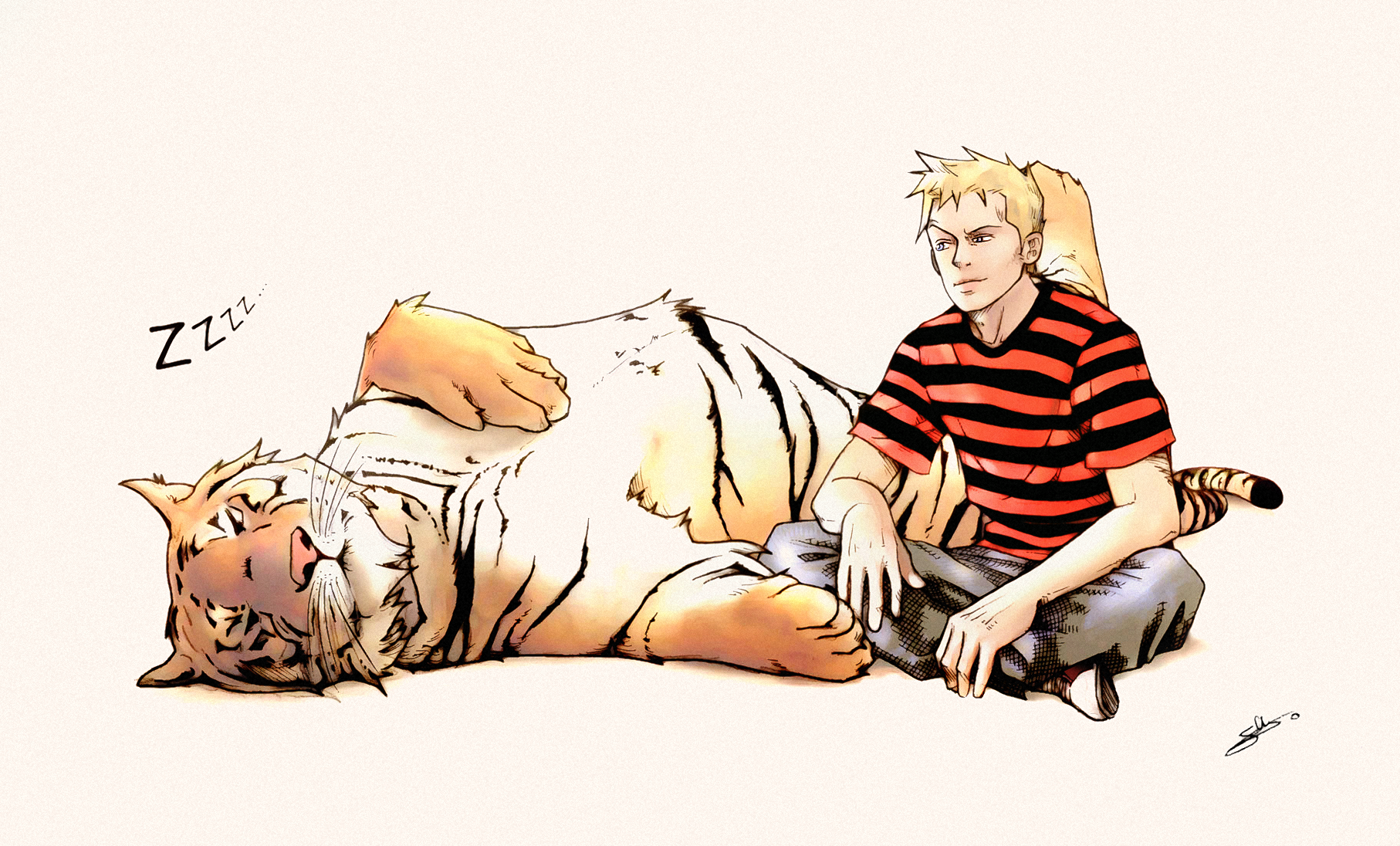 Calvin and Hobbes fan art illustration HD Wallpaper