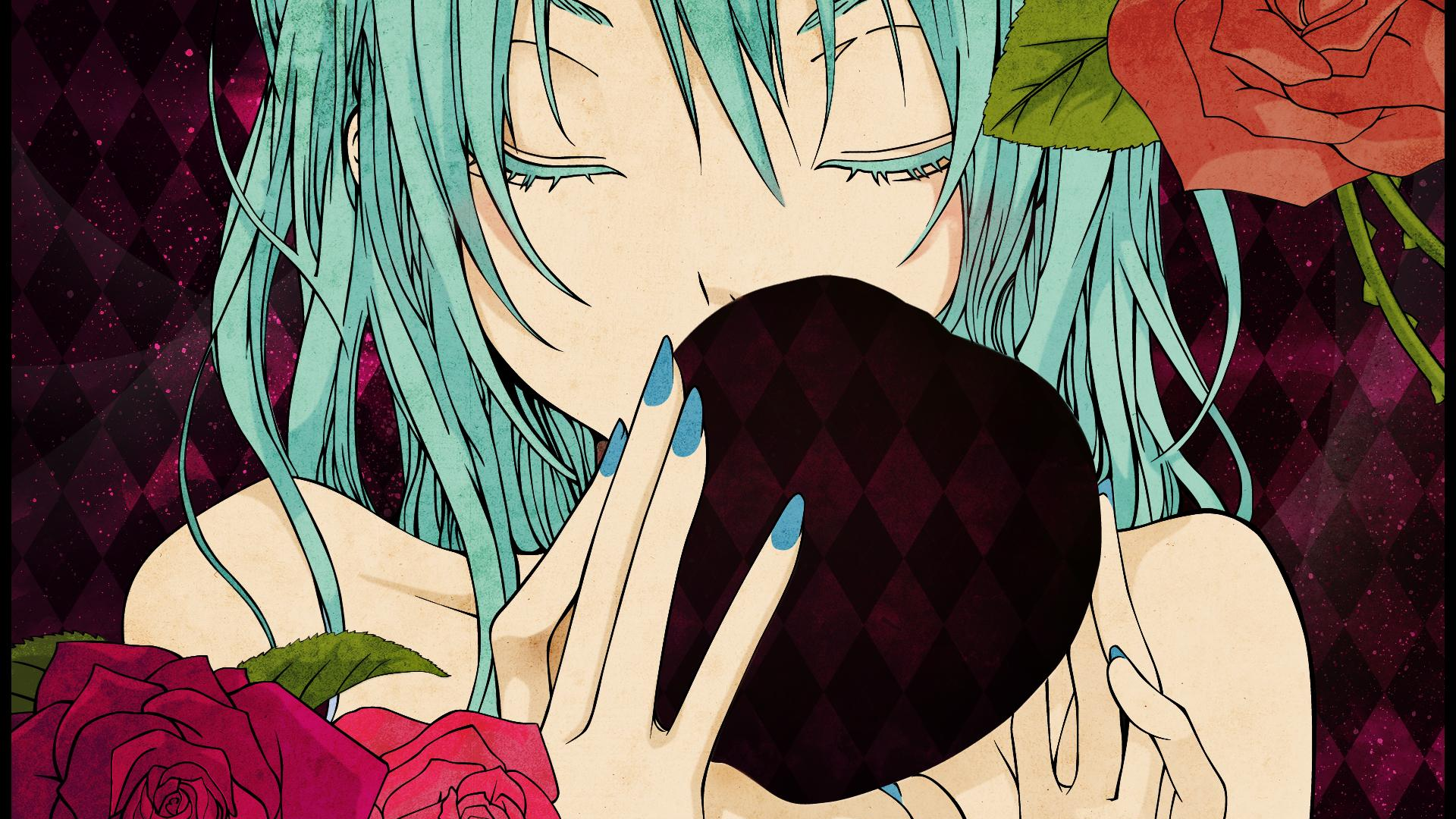 Anime girl with blue hair holding a heart-shaped object HD Wallpaper