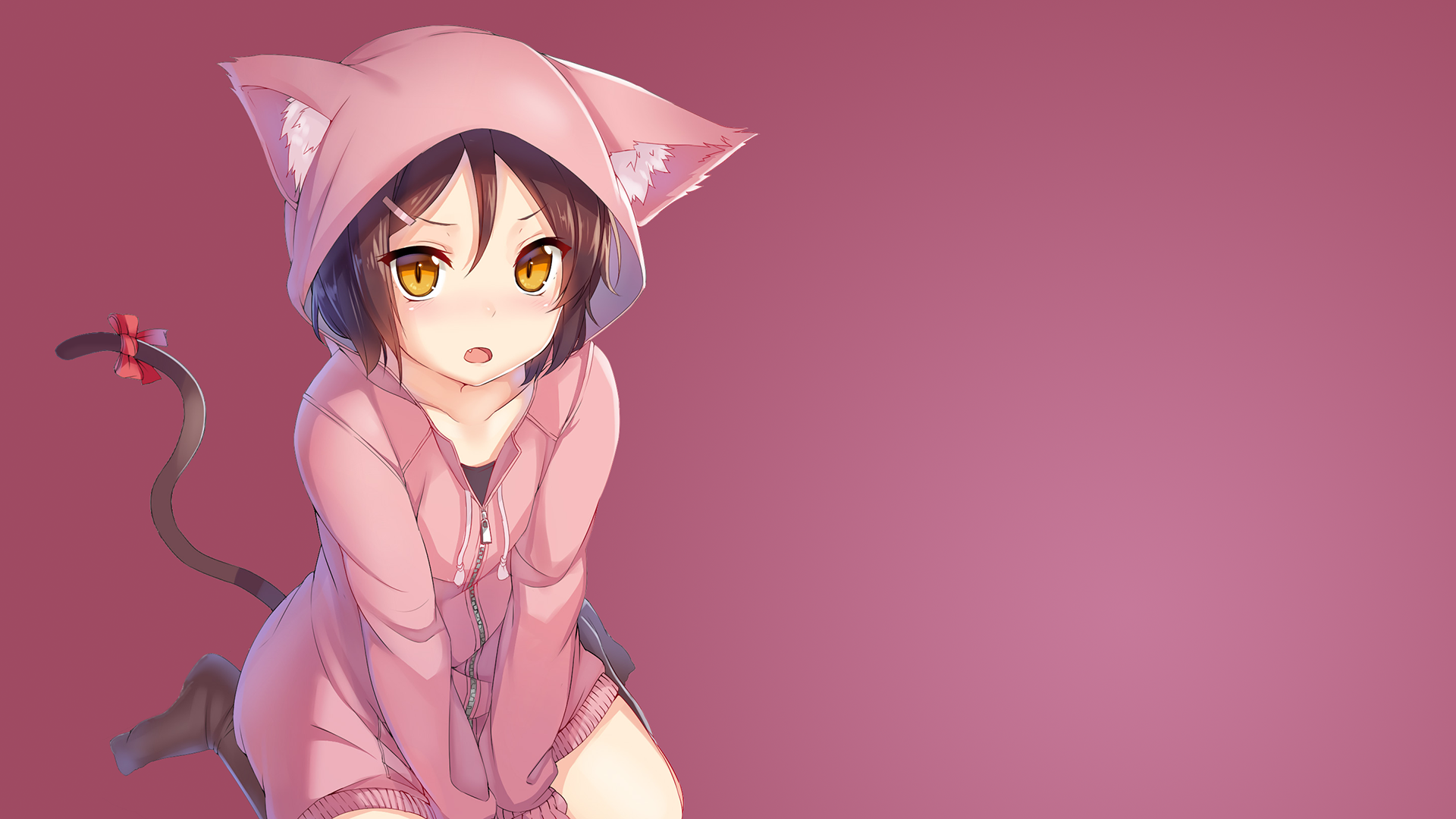 Anime girl with cat ears and tail HD Wallpaper