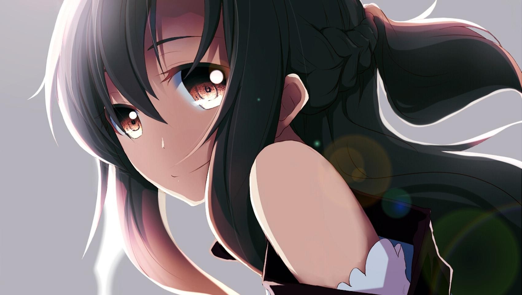 Anime girl with dark hair and red eyes HD Wallpaper