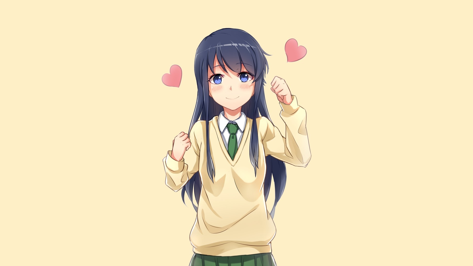 Anime girl in school uniform with hearts HD Wallpaper