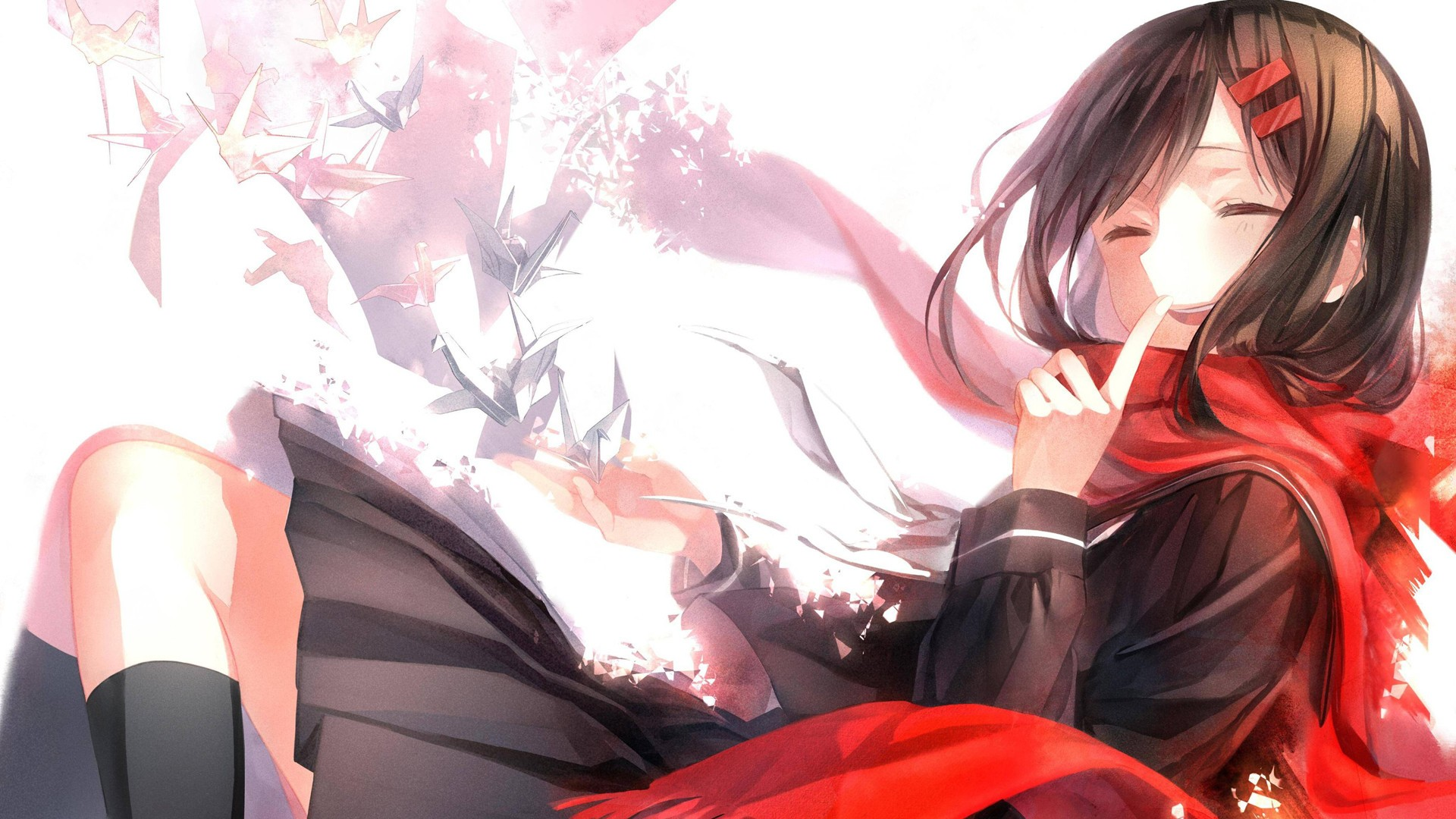 Anime girl with black hair and blue eyes HD Wallpaper