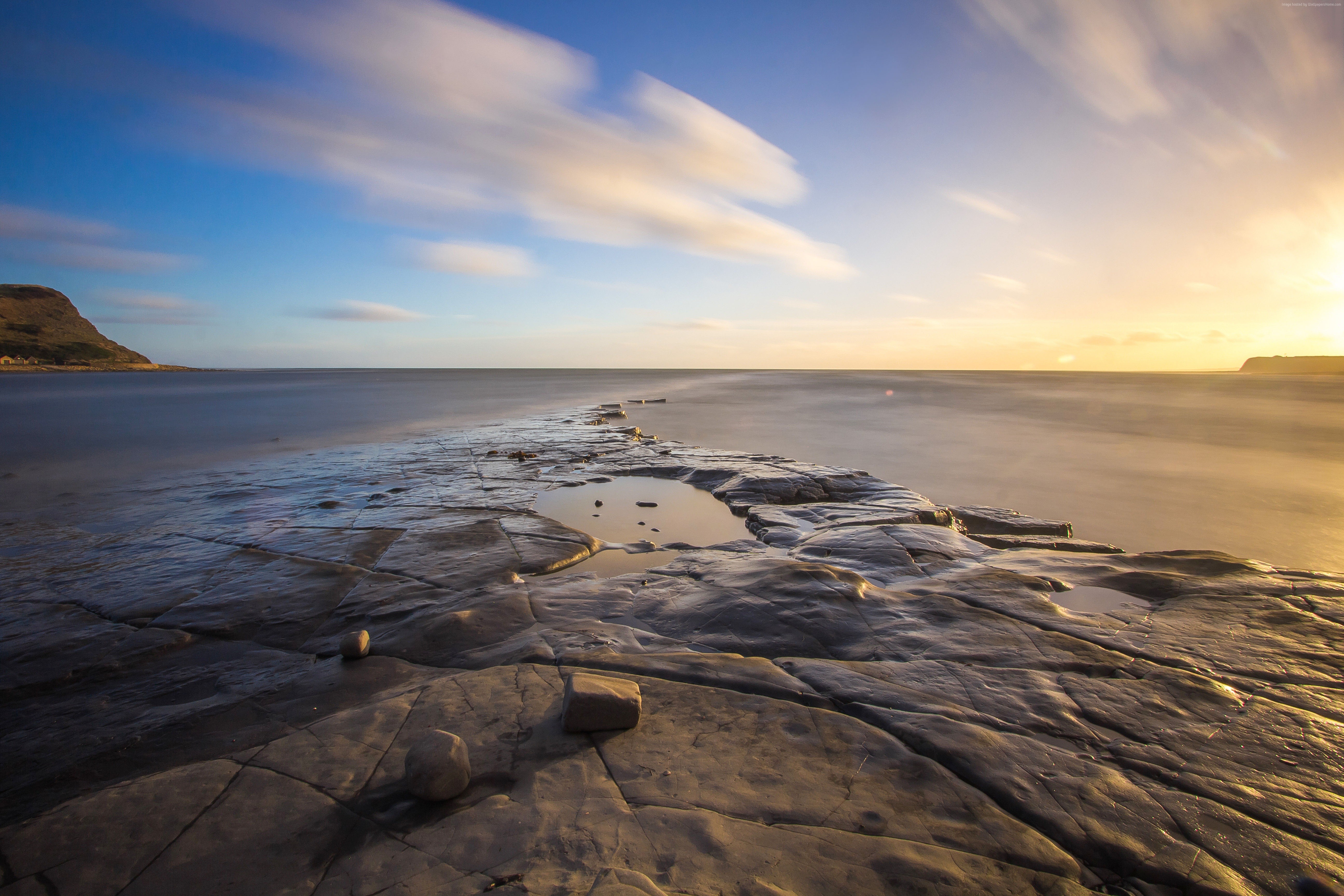 Sunset over the sea at Dorset, England HD Wallpaper