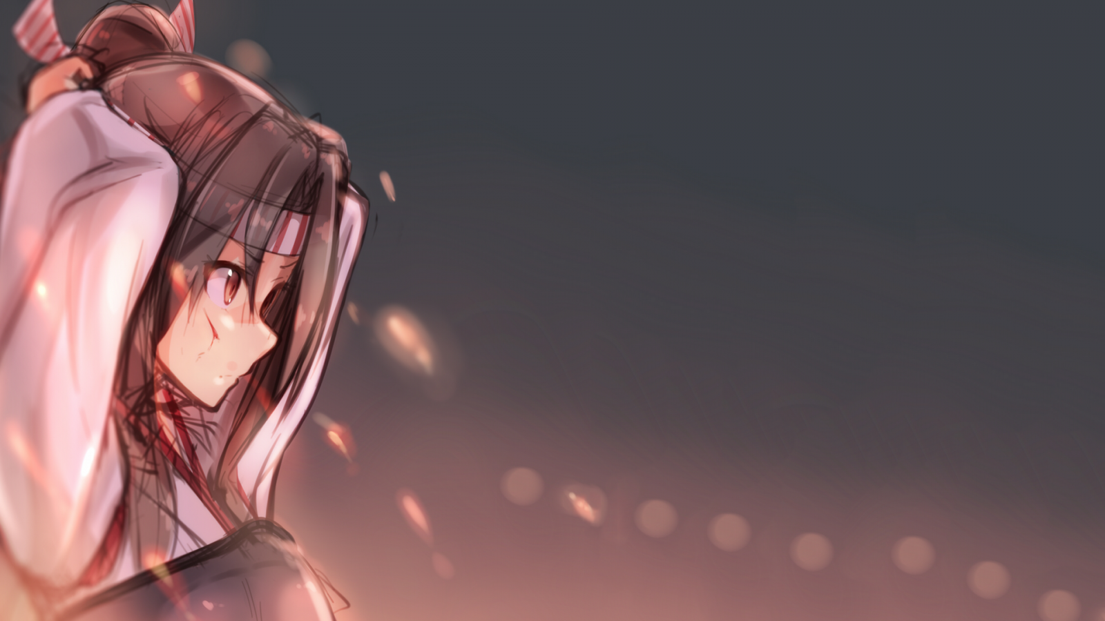Anime girl with red headband and white hoodie HD Wallpaper