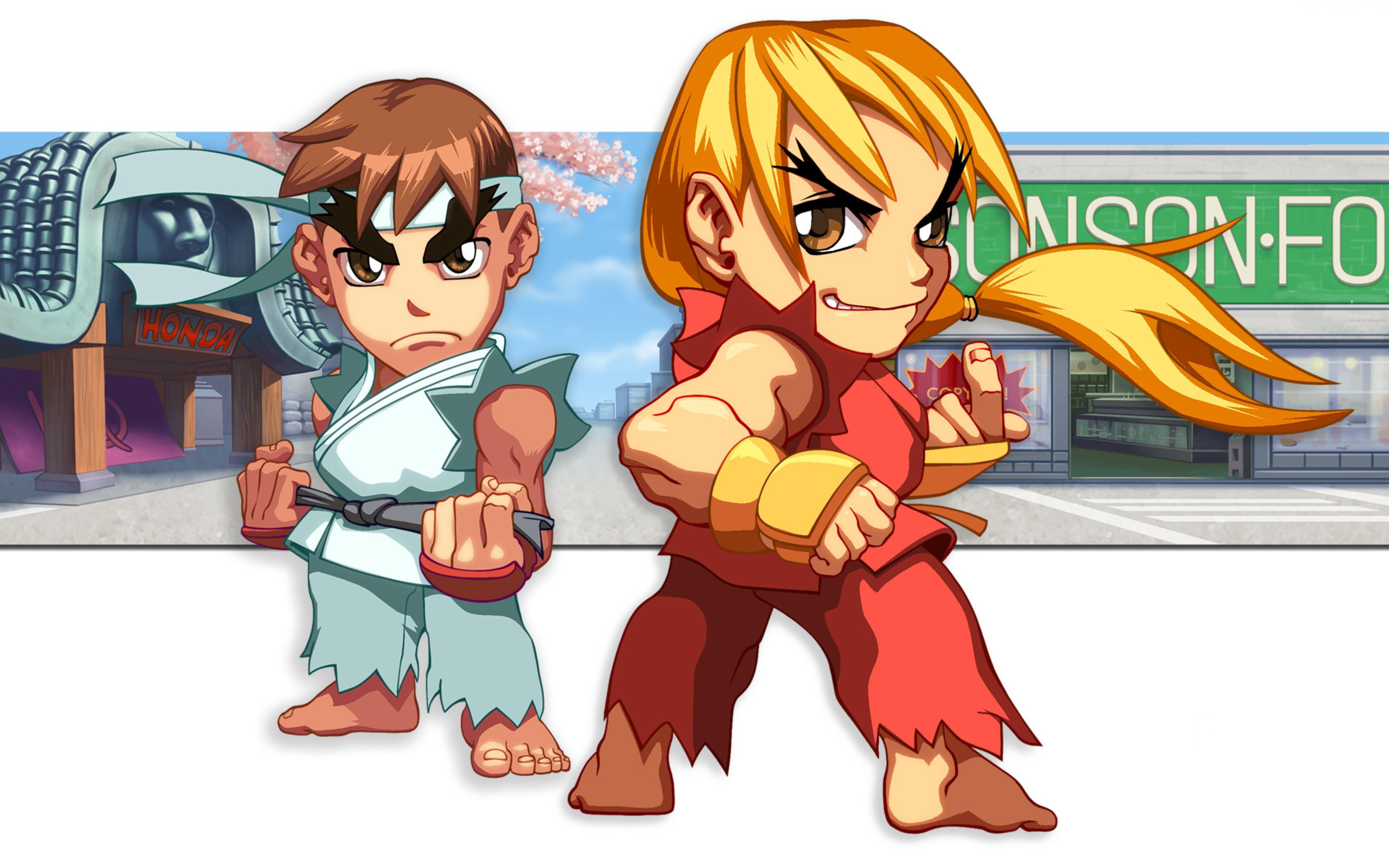Ryu and Sakura from Street Fighter in Puzzle Fighter 4K HD Wallpaper