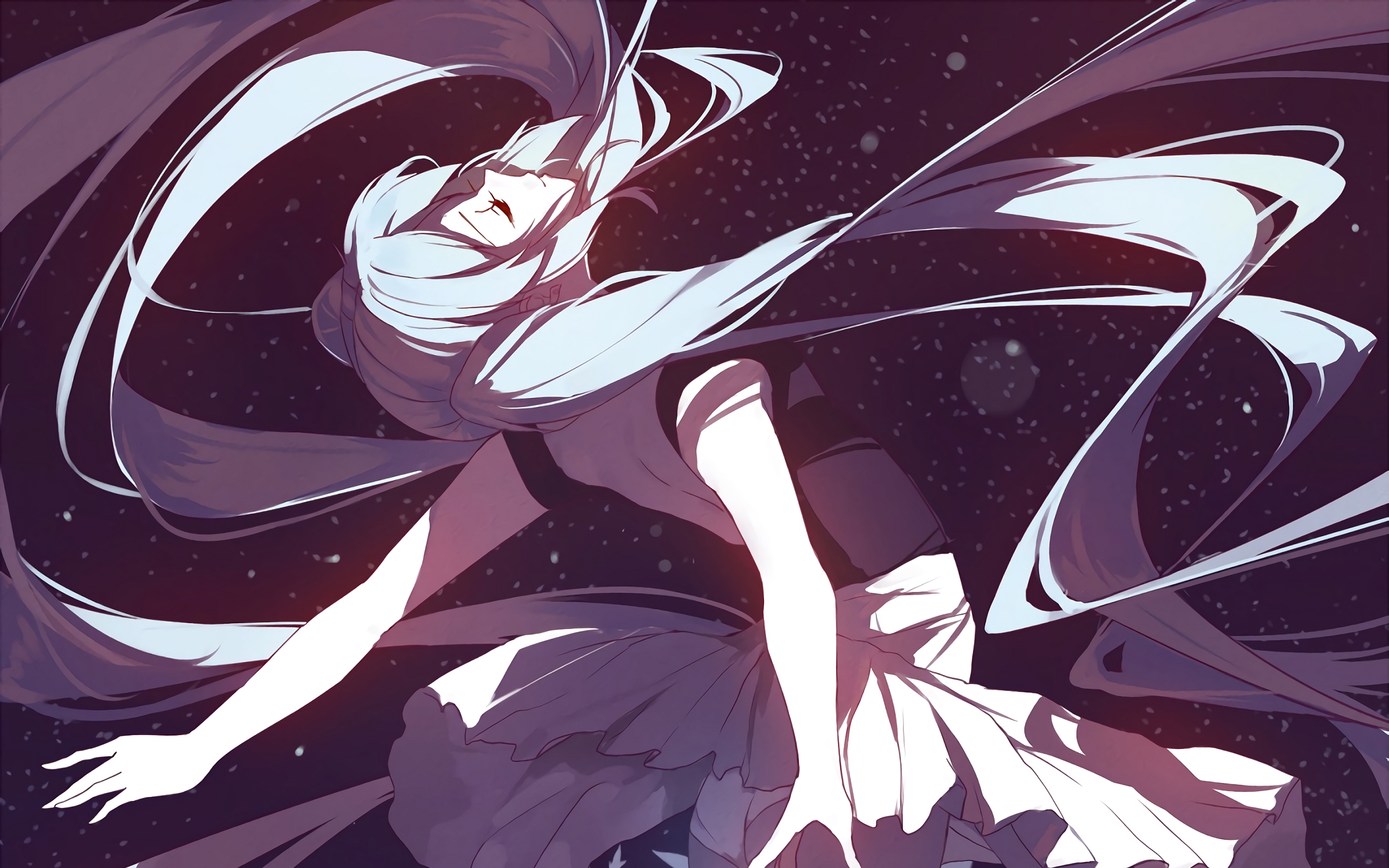 Anime girl with flowing hair in space HD Wallpaper