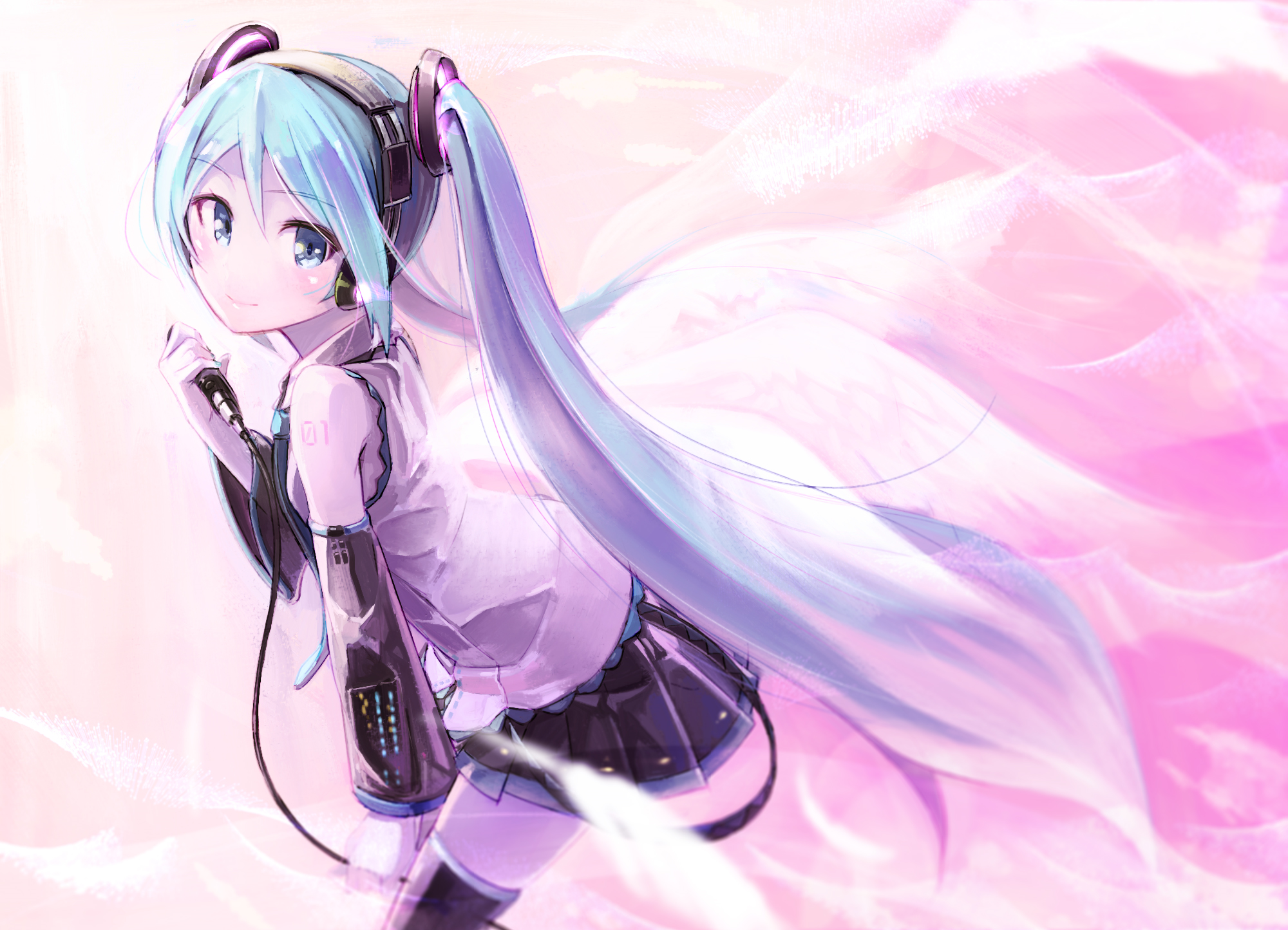 Hatsune Miku from Vocaloid with pink background HD Wallpaper
