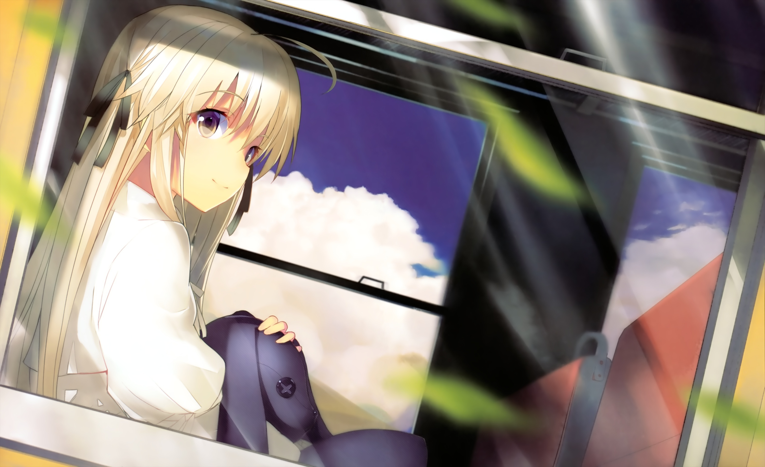 Anime girl looking out a train window HD Wallpaper