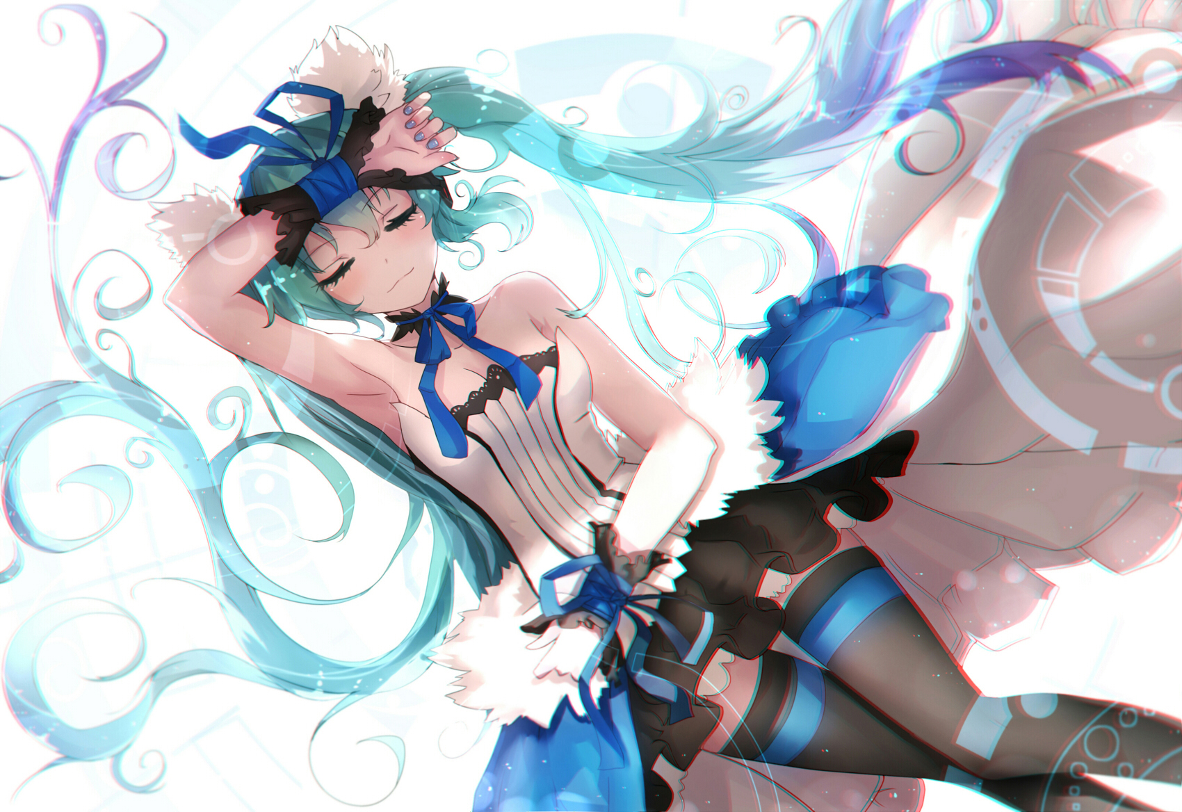 Hatsune Miku from Vocaloid lying down HD Wallpaper