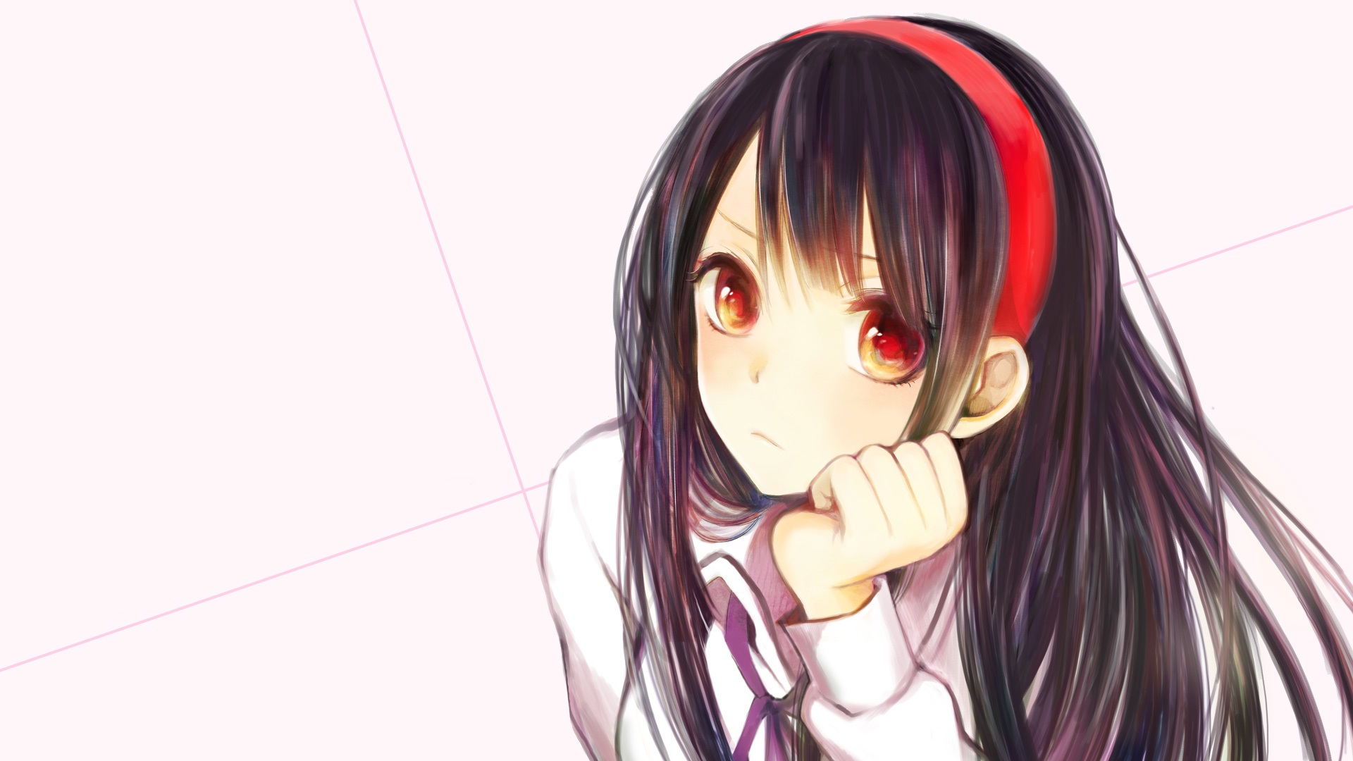 Anime girl with black hair and red headband HD Wallpaper
