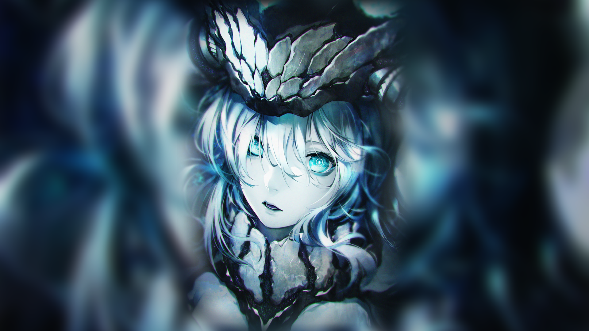 Anime girl with blue eyes and dark armor HD Wallpaper