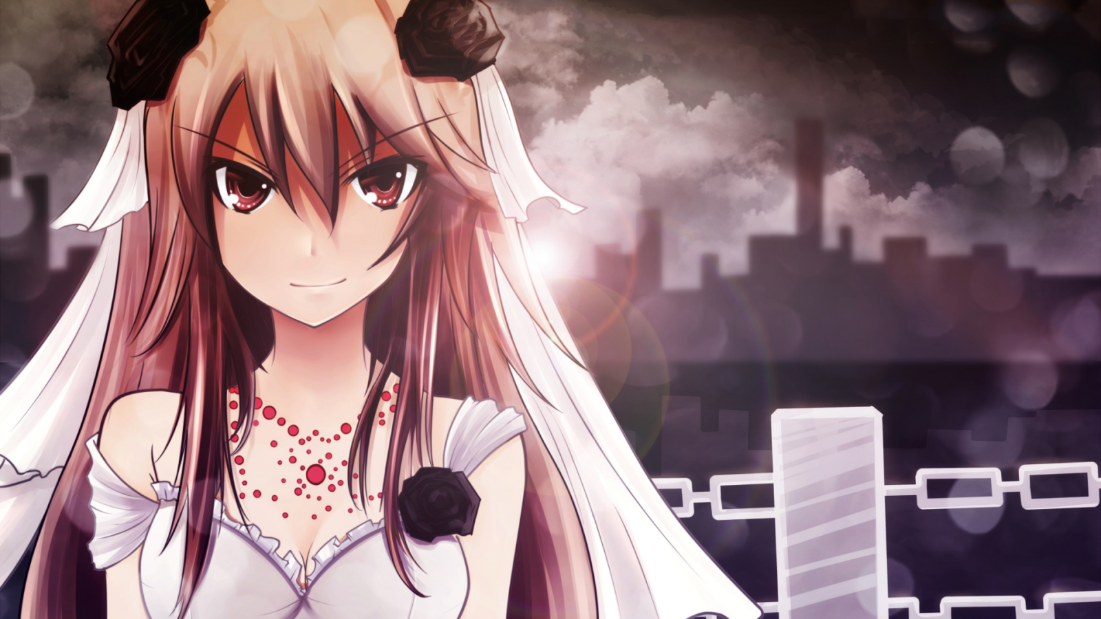 Anime girl in wedding dress with black roses HD Wallpaper