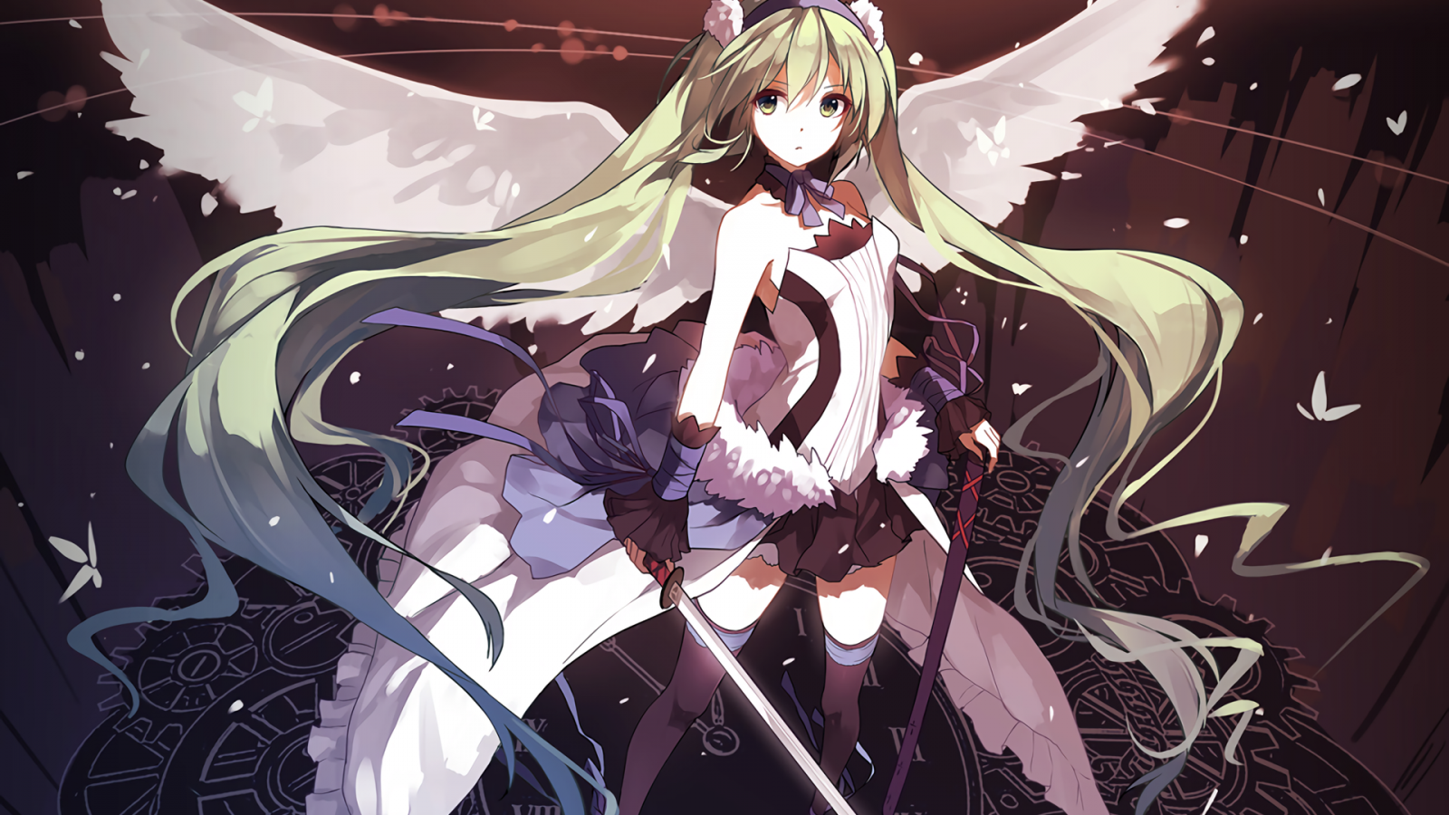 Anime girl with wings and sword HD Wallpaper