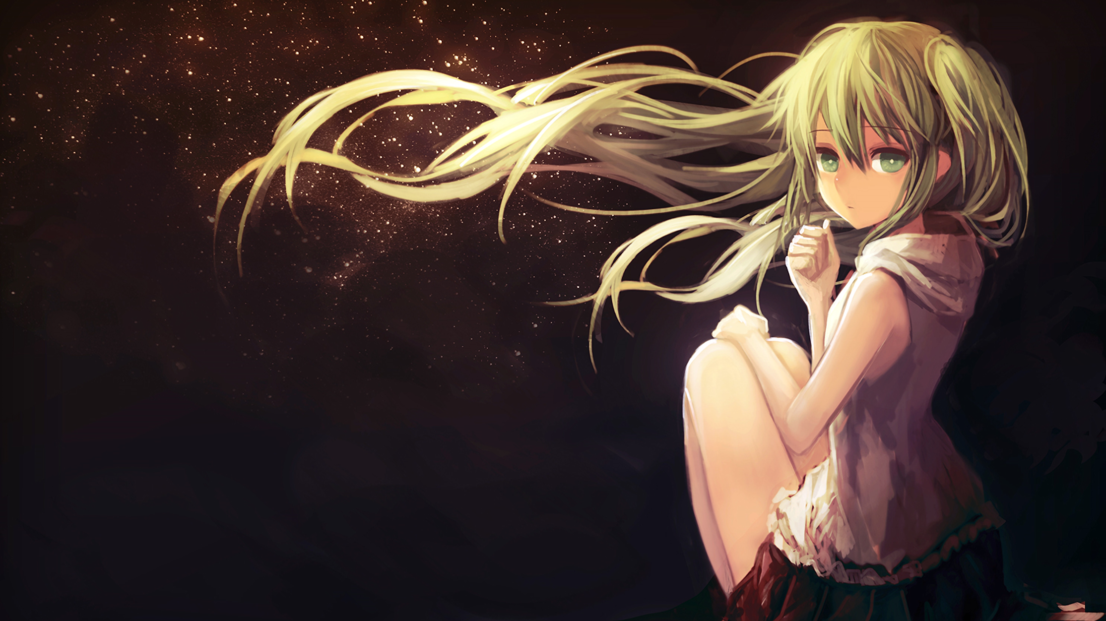 Anime girl with blonde pigtails in darkness HD Wallpaper