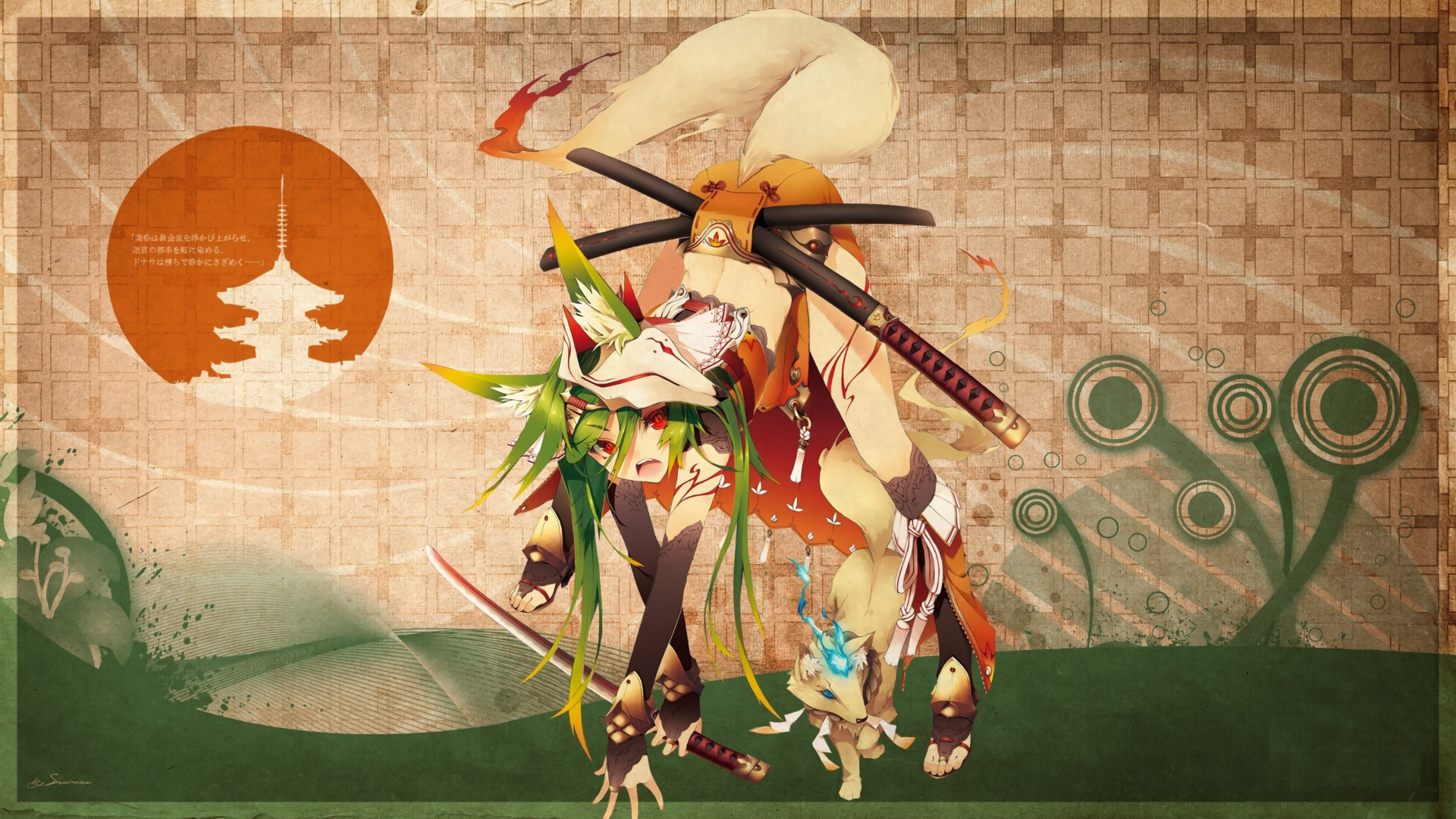 Anime girl with fox ears and swords HD Wallpaper