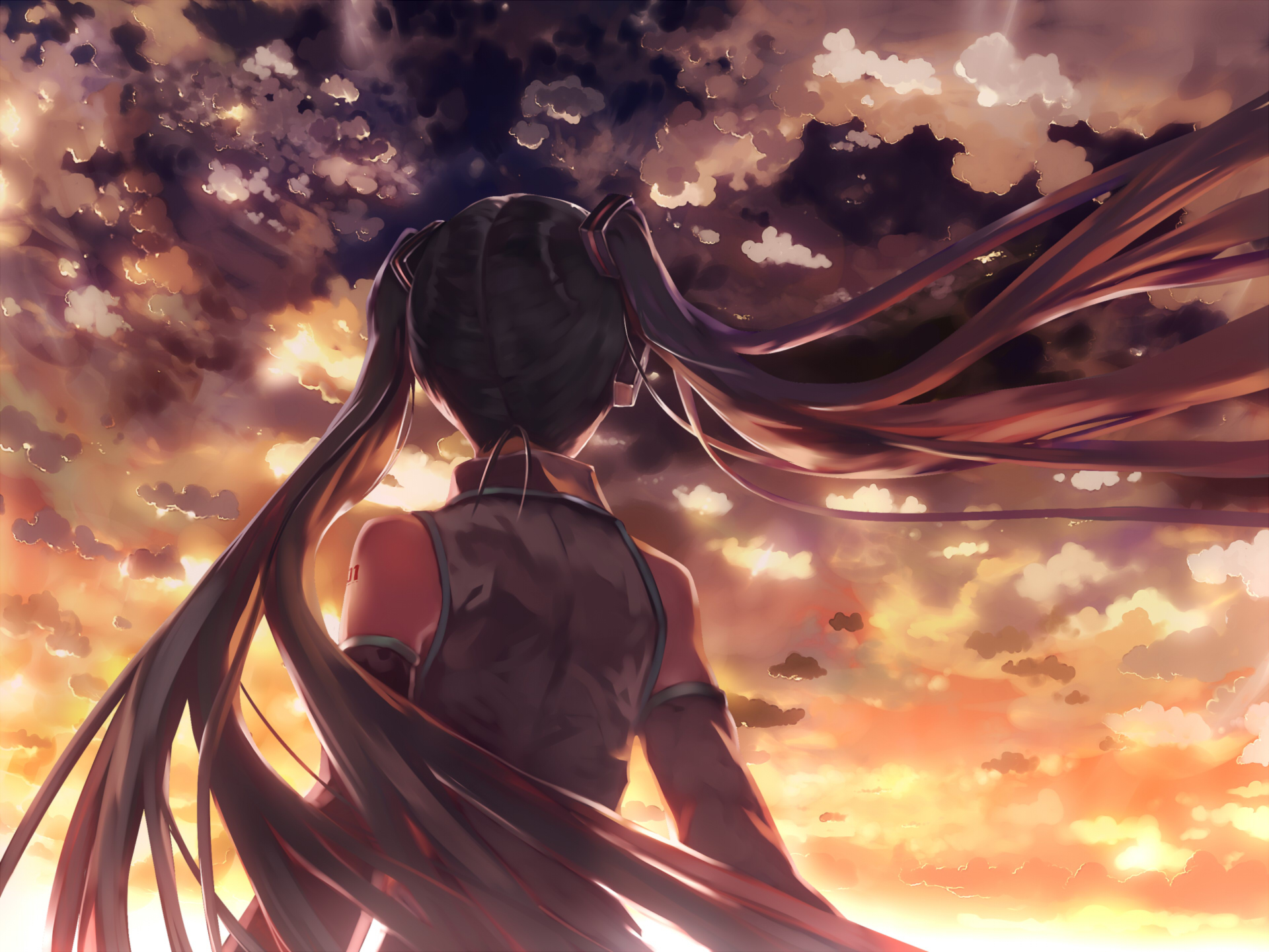 Hatsune Miku from Vocaloid holding a guitar HD Wallpaper