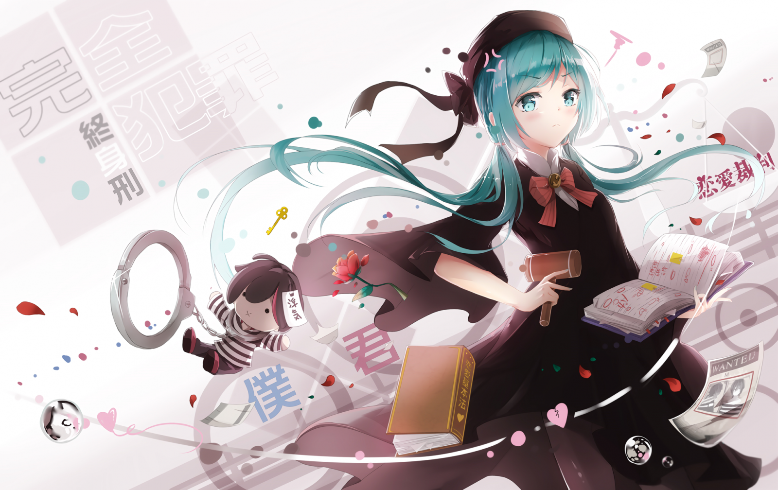 Hatsune Miku with handcuffs and a doll HD Wallpaper