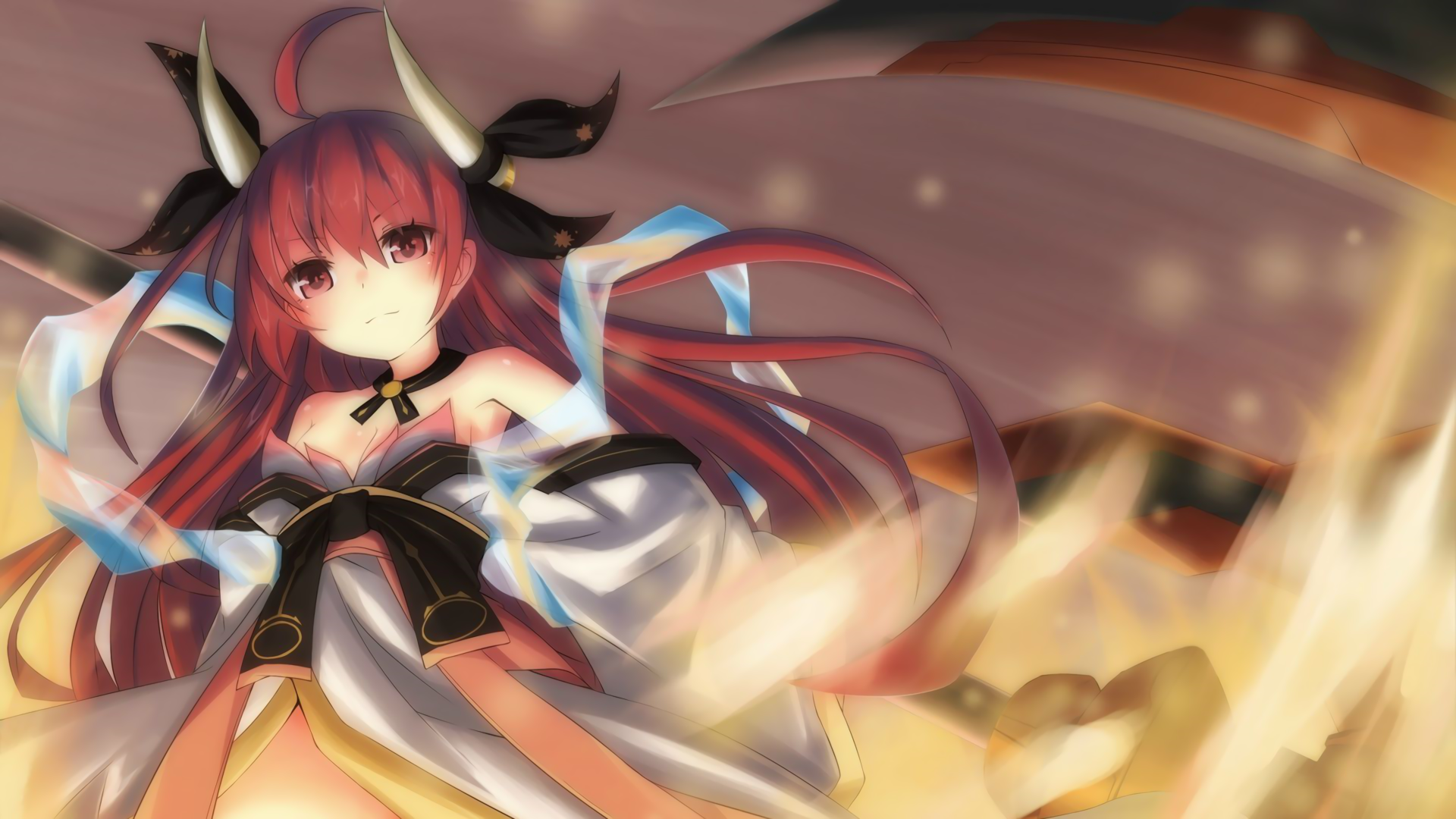 Anime girl with red hair and horns HD Wallpaper