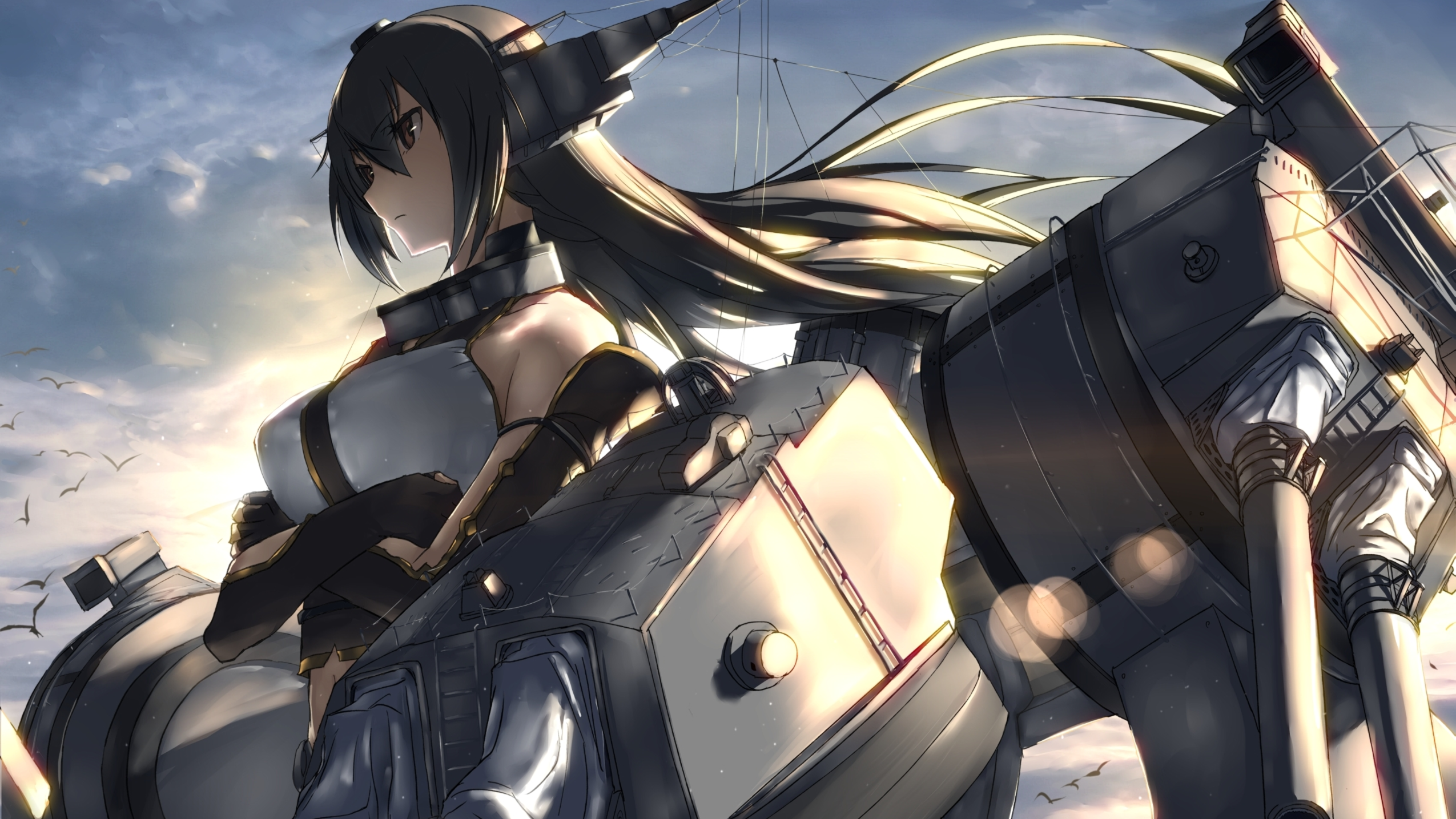 Anime girl with ship rigging HD Wallpaper