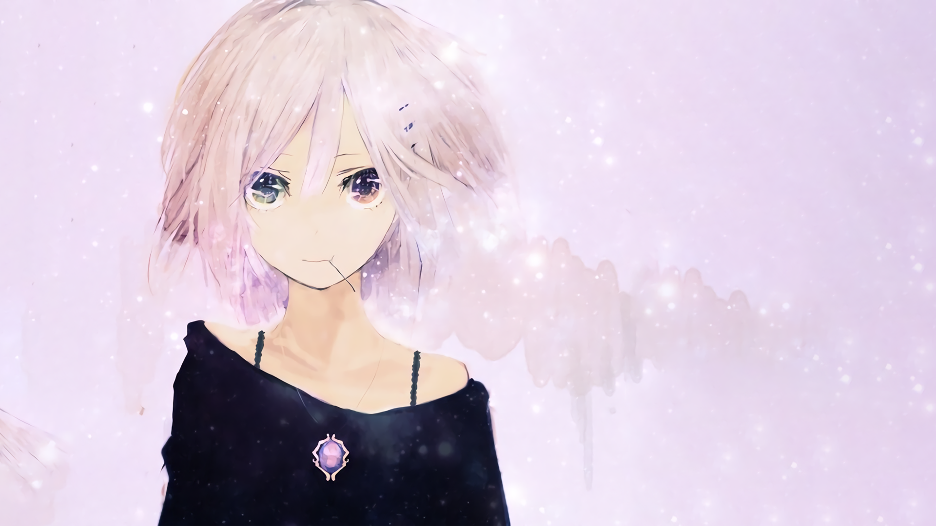 Anime girl with pink hair and purple pendant HD Wallpaper